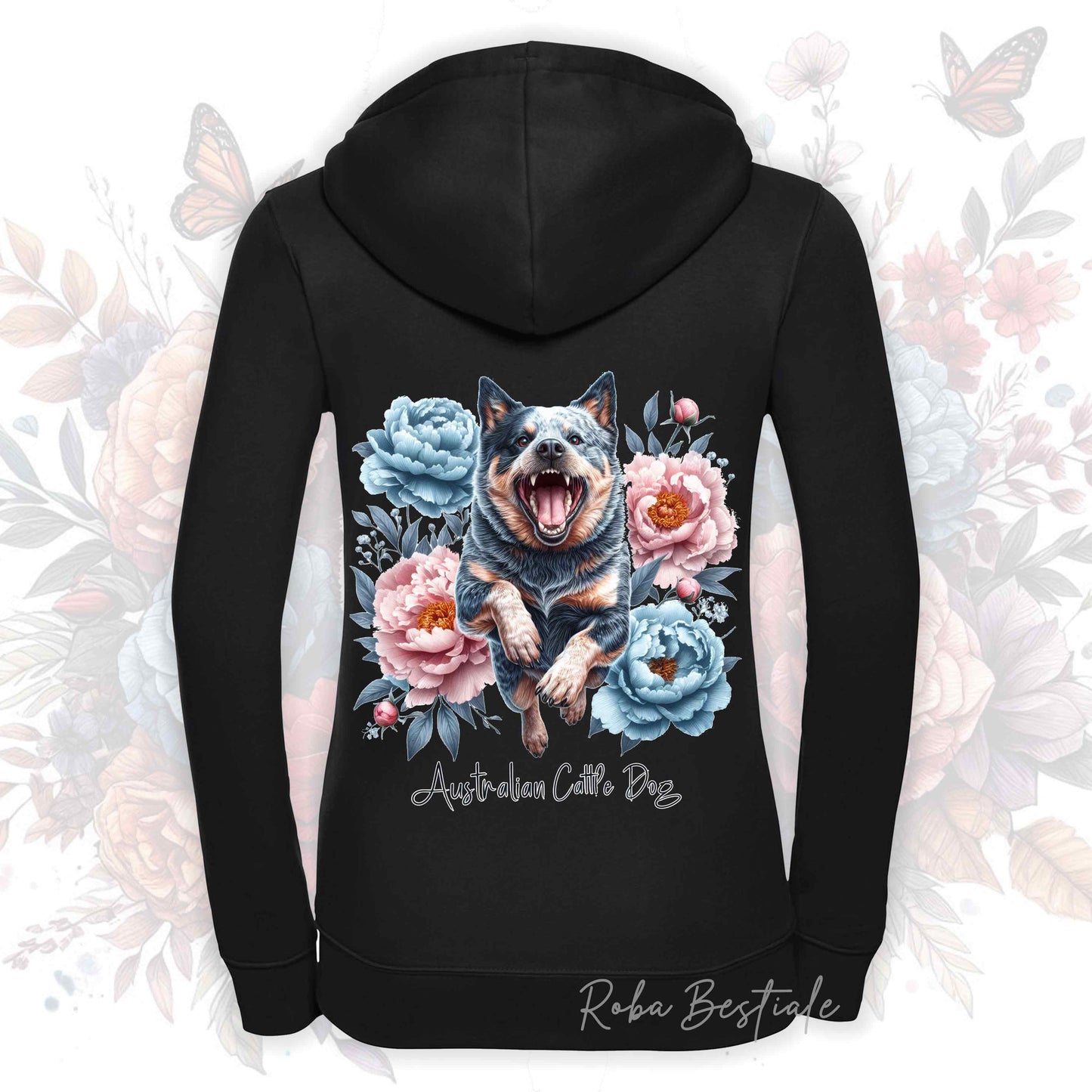 Felpa PEONY - AUSTRALIAN CATTLE DOG Blue - Con Cappuccio e Full Zip, Uomo o Donna, in tanti colori - dalla XS alla 5XL