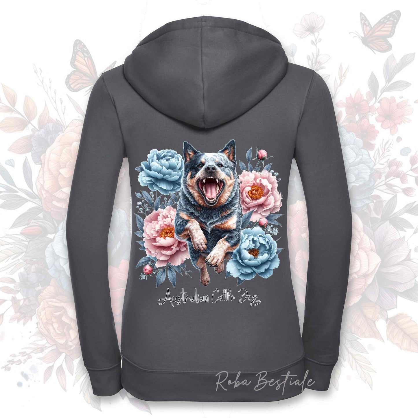 Felpa PEONY - AUSTRALIAN CATTLE DOG Blue - Con Cappuccio e Full Zip, Uomo o Donna, in tanti colori - dalla XS alla 5XL