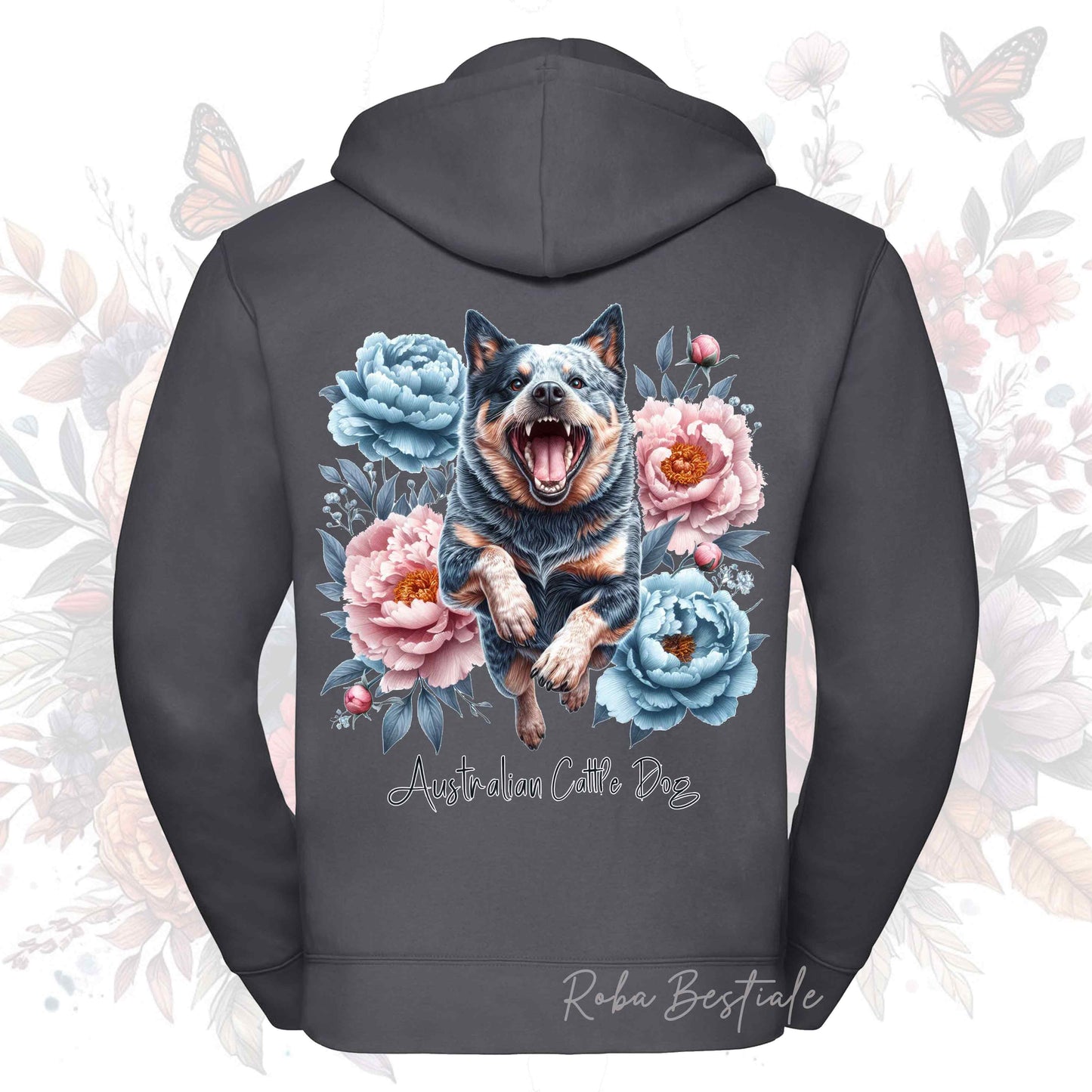 Felpa PEONY - AUSTRALIAN CATTLE DOG Blue - Con Cappuccio e Full Zip, Uomo o Donna, in tanti colori - dalla XS alla 5XL