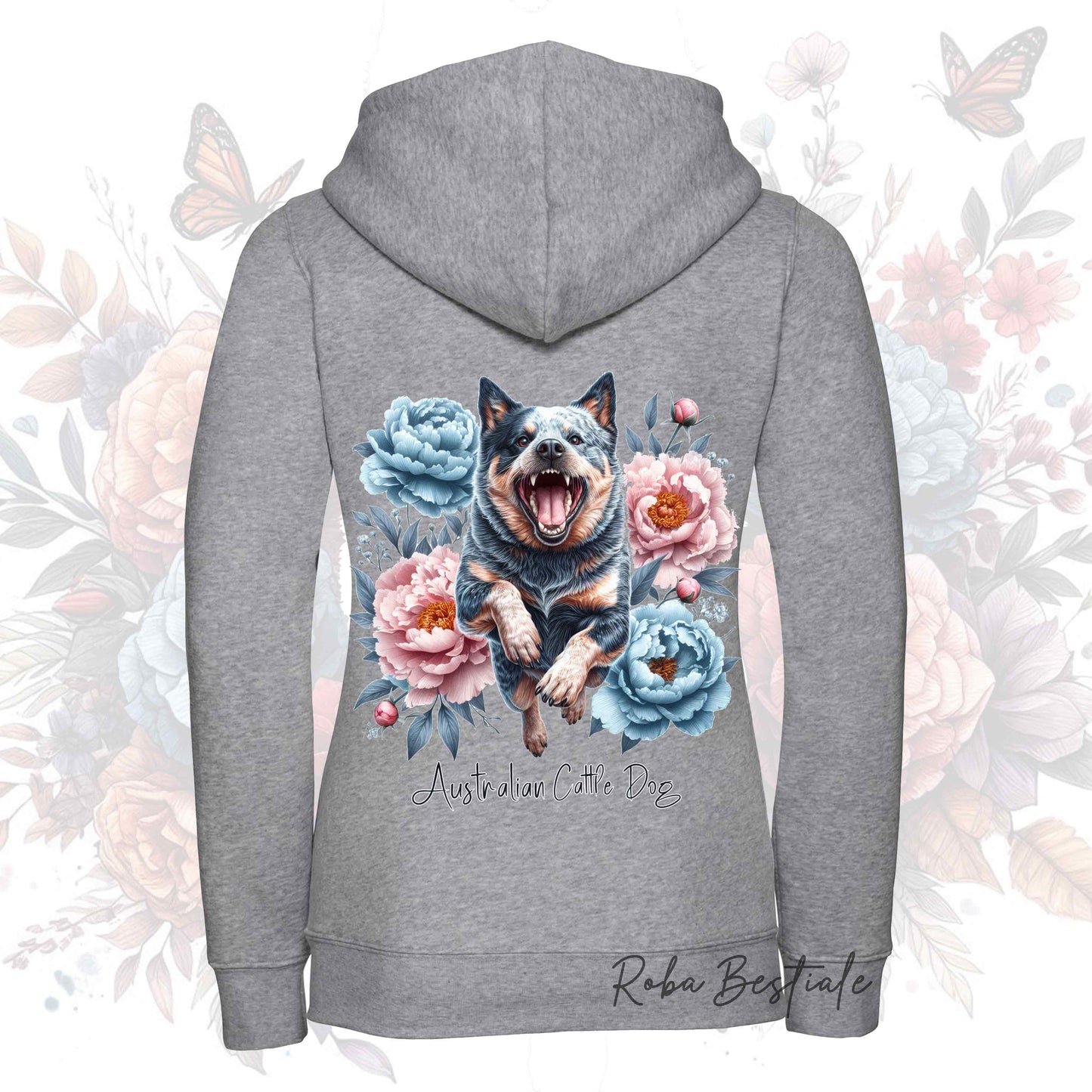 Felpa PEONY - AUSTRALIAN CATTLE DOG Blue - Con Cappuccio e Full Zip, Uomo o Donna, in tanti colori - dalla XS alla 5XL