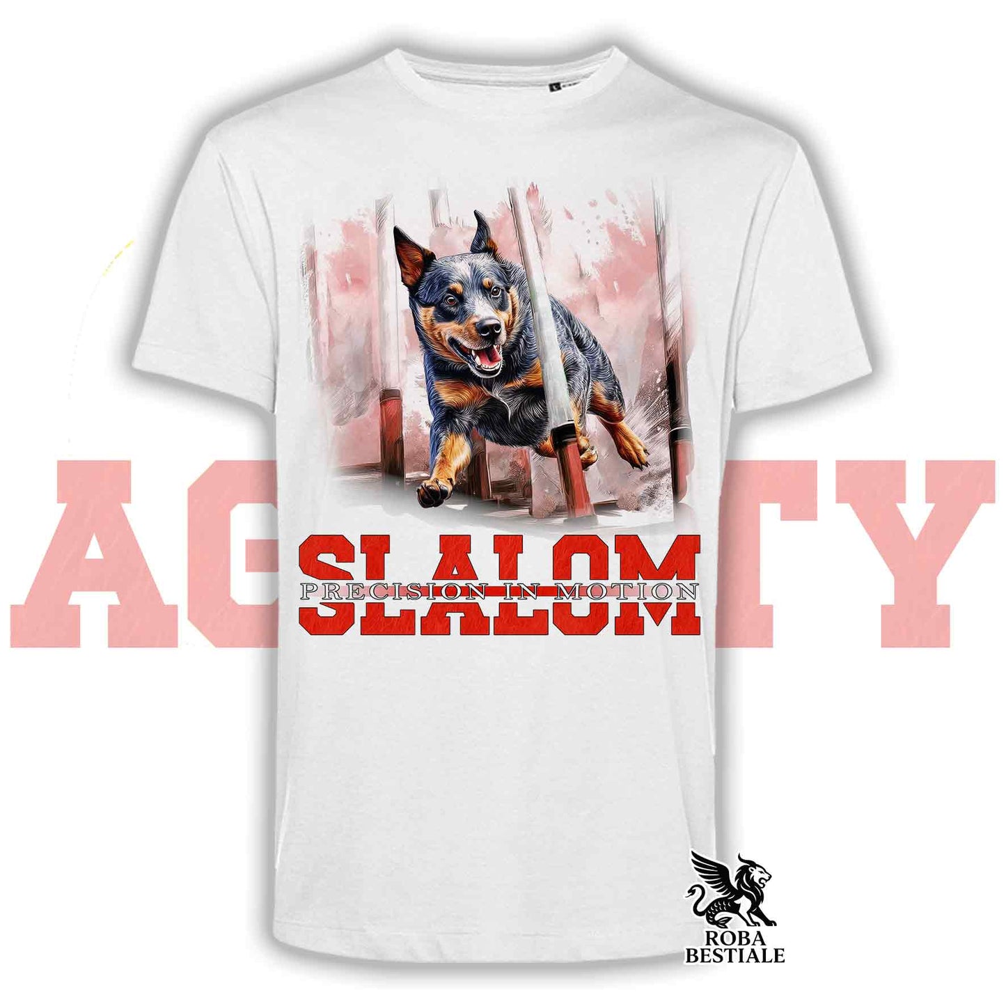 T-Shirt AGILITY SLALOM - AUSTRALIAN CATTLE DOG Blue - Bianca, colore dettagli a scelta - dalla XS alla 2XLXL