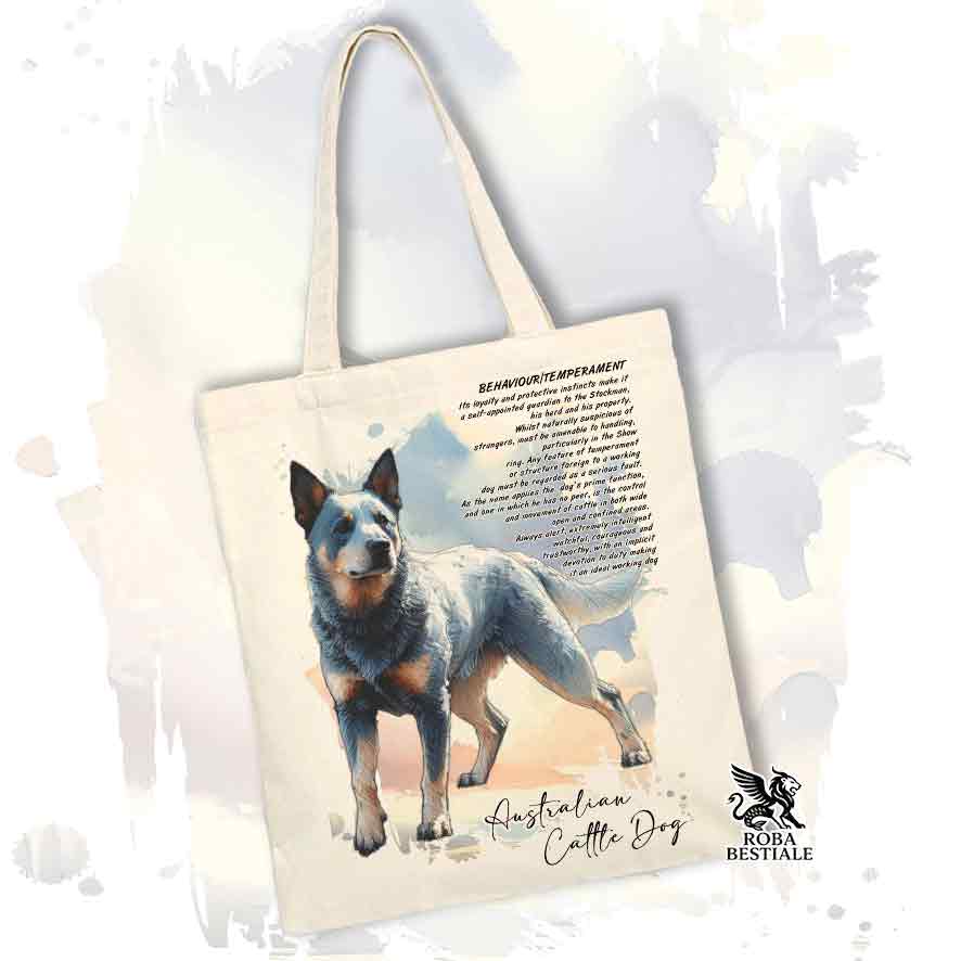 Tote Bag BEHAVIOR - AUSTRALIAN CATTLE DOG Blue - 100% Cotone - Bianca o Beige