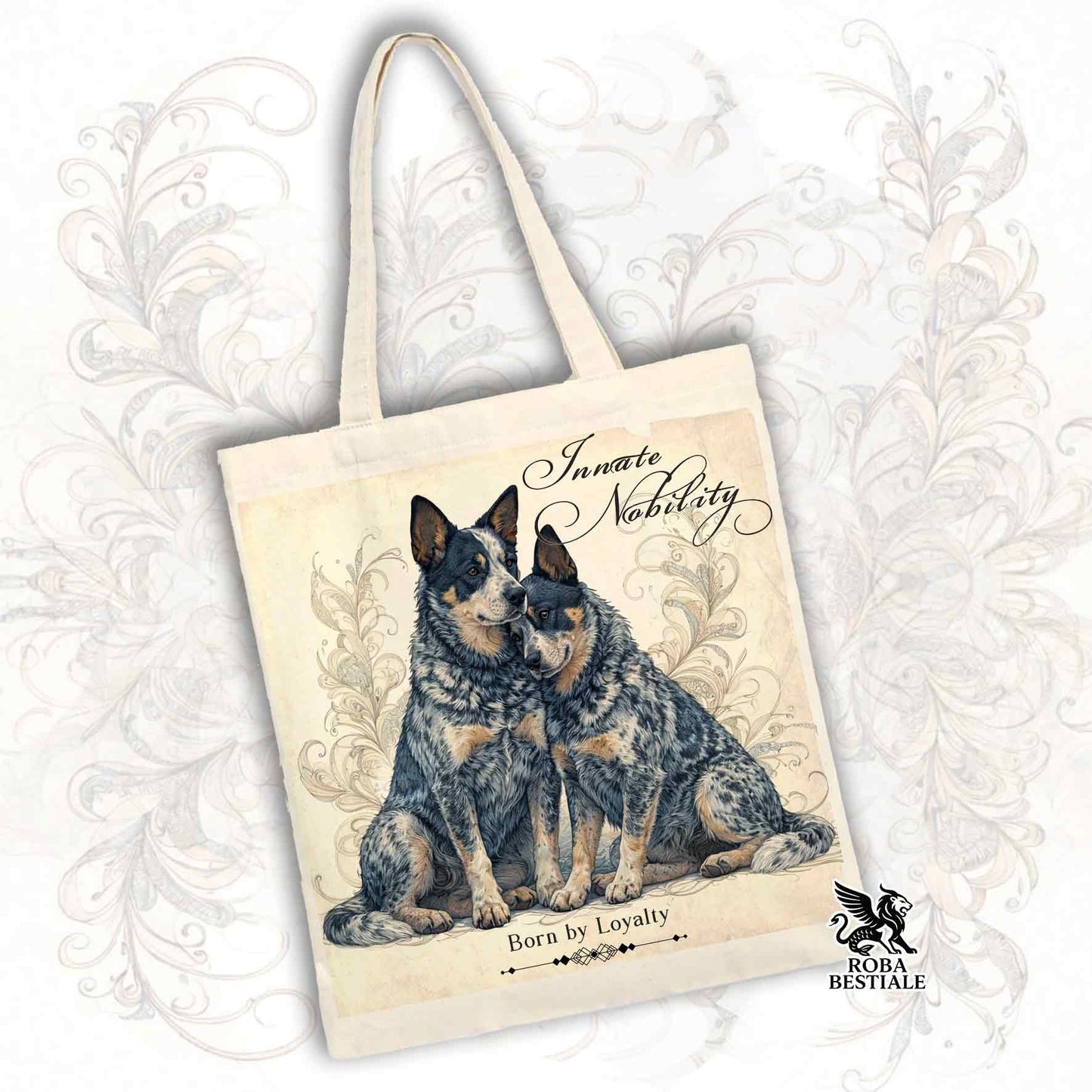 Tote Bag NOBILITY - AUSTRALIAN CATTLE DOG Blue - 100% Cotone - Bianca o Beige