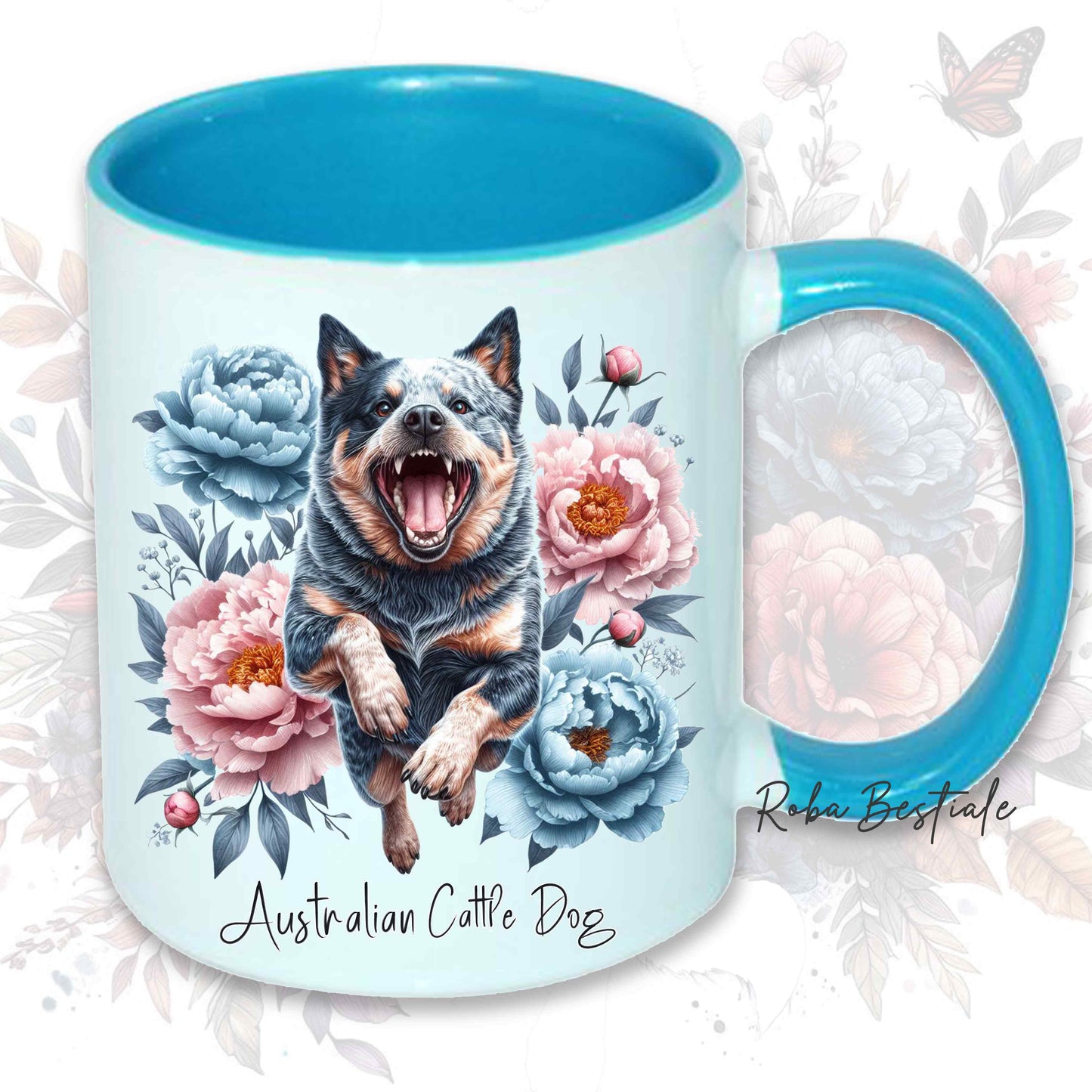 Tazza PEONY - AUSTRALIAN CATTLE DOG Blue - In Ceramica, con manico e interno colorato - 330 ml