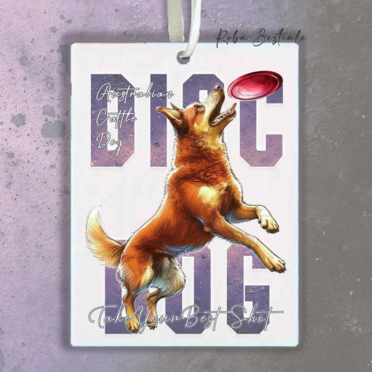Deodorante Auto APTITUDE - DISC DOG - AUSTRALIAN CATTLE DOG Red - In Feltro, con cordino - 7,5 x 10 cm