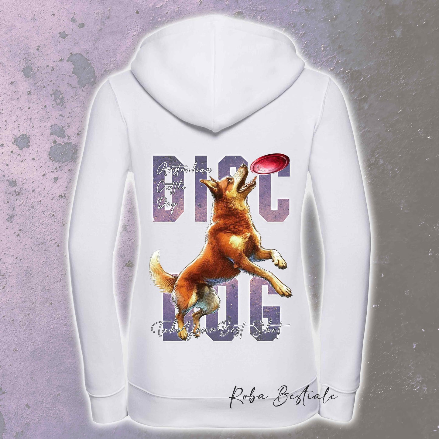 Felpa APTITUDE - DISC DOG - AUSTRALIAN CATTLE DOG Red - Con Cappuccio e Full Zip, Uomo o Donna, in tanti colori - dalla XS alla 5XL