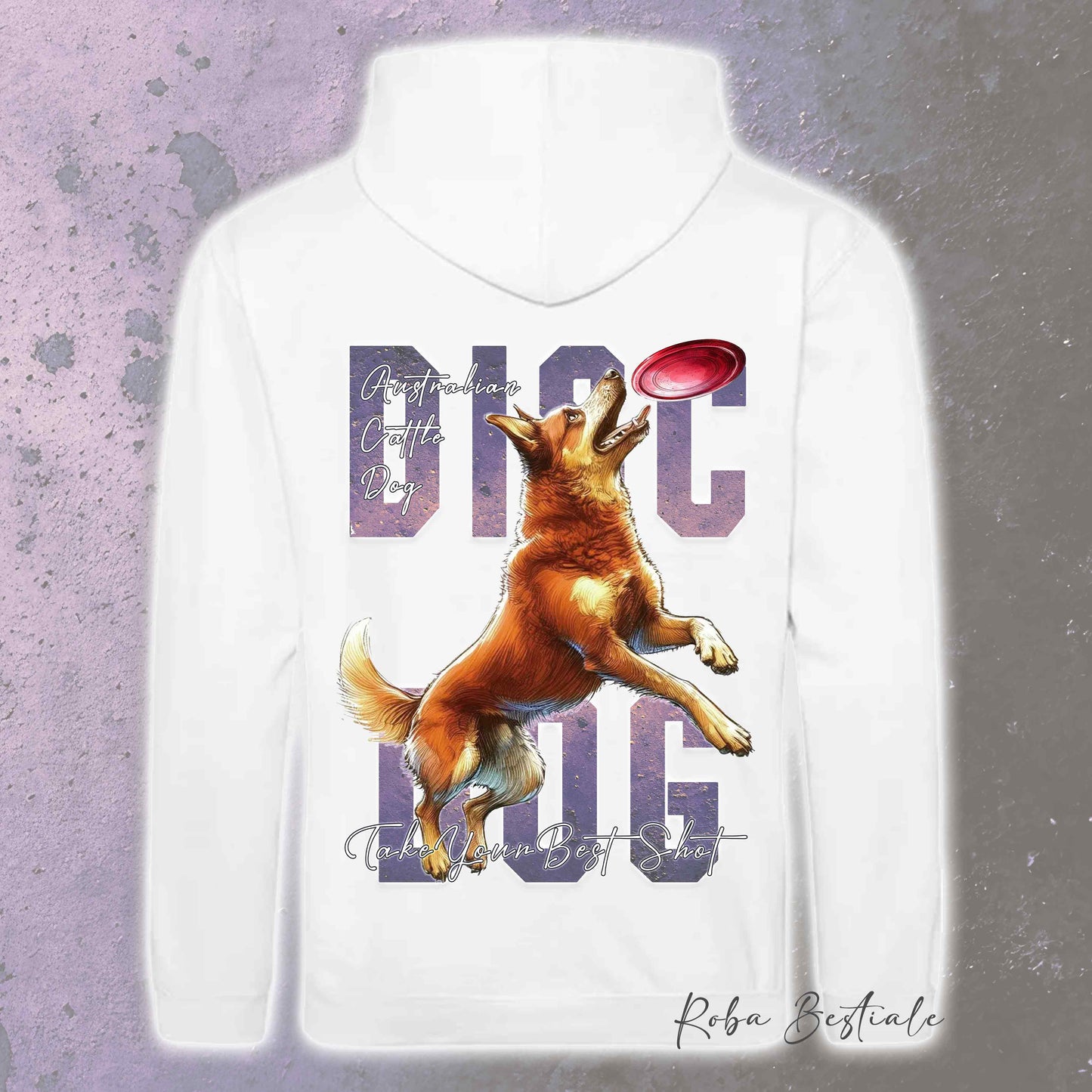 Felpa APTITUDE - DISC DOG - AUSTRALIAN CATTLE DOG Red - Con Cappuccio e Tasconi, Unisex, in tanti colori - dalla XS alla 5XL