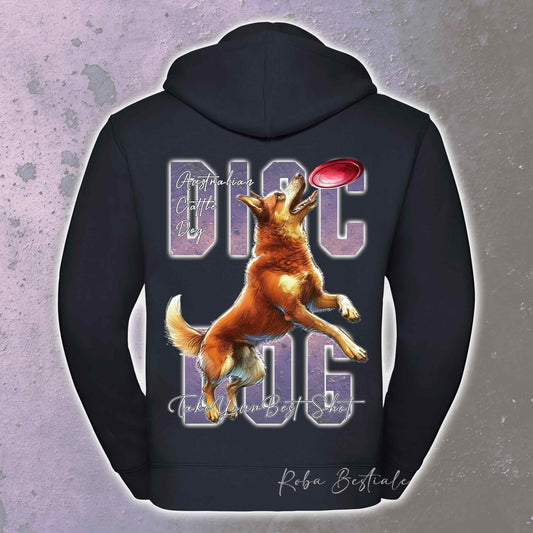 Felpa APTITUDE - DISC DOG - AUSTRALIAN CATTLE DOG Red - Con Cappuccio e Full Zip, Uomo o Donna, in tanti colori - dalla XS alla 5XL
