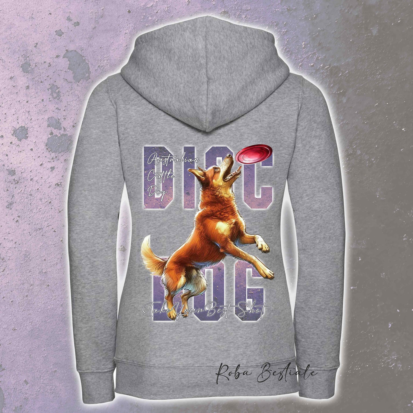 Felpa APTITUDE - DISC DOG - AUSTRALIAN CATTLE DOG Red - Con Cappuccio e Full Zip, Uomo o Donna, in tanti colori - dalla XS alla 5XL
