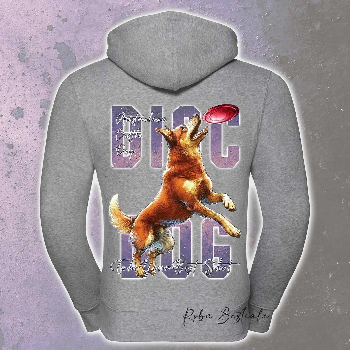 Felpa APTITUDE - DISC DOG - AUSTRALIAN CATTLE DOG Red - Con Cappuccio e Full Zip, Uomo o Donna, in tanti colori - dalla XS alla 5XL