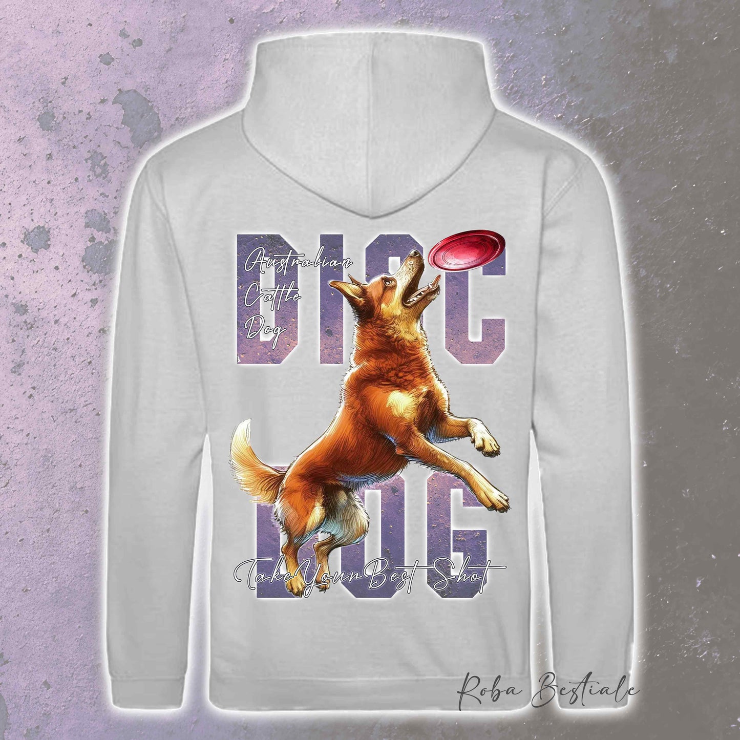 Felpa APTITUDE - DISC DOG - AUSTRALIAN CATTLE DOG Red - Con Cappuccio e Tasconi, Unisex, in tanti colori - dalla XS alla 5XL