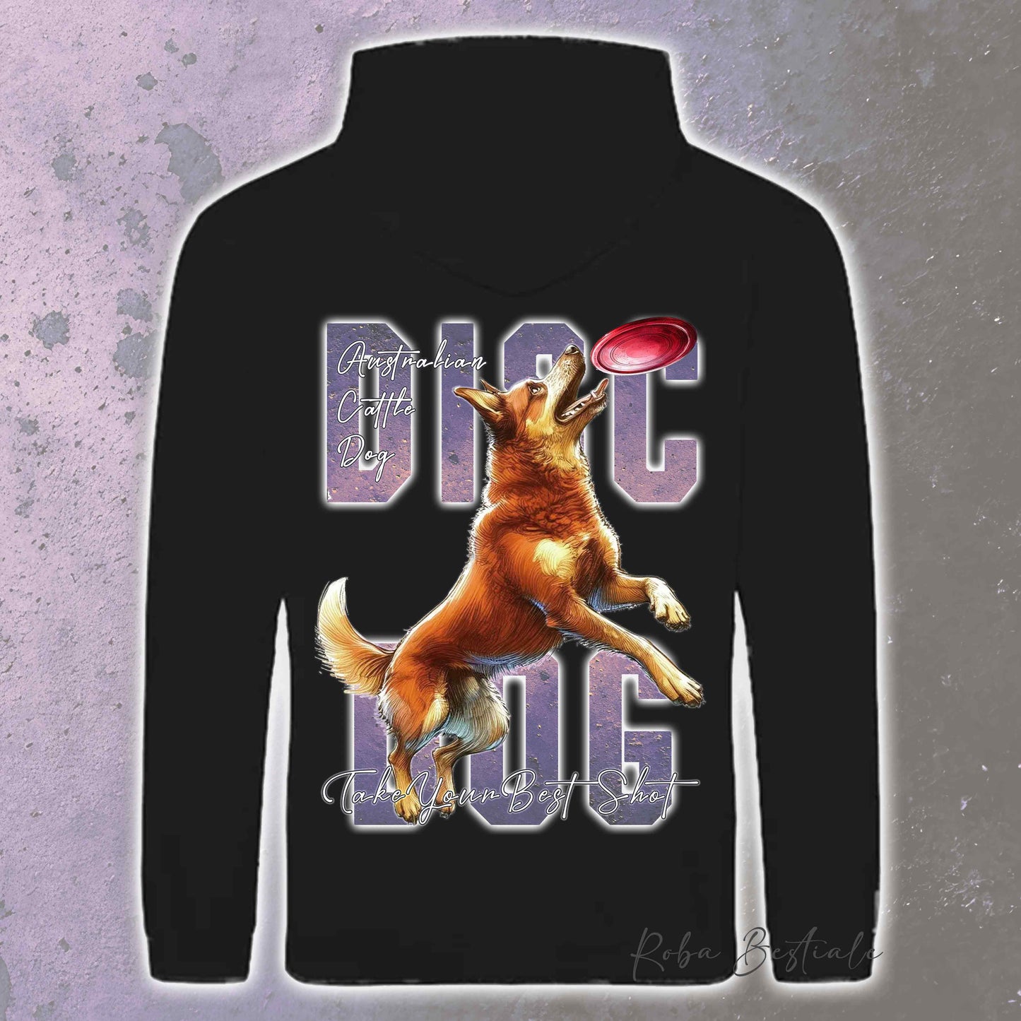 Felpa APTITUDE - DISC DOG - AUSTRALIAN CATTLE DOG Red - Con Cappuccio e Tasconi, Unisex, in tanti colori - dalla XS alla 5XL
