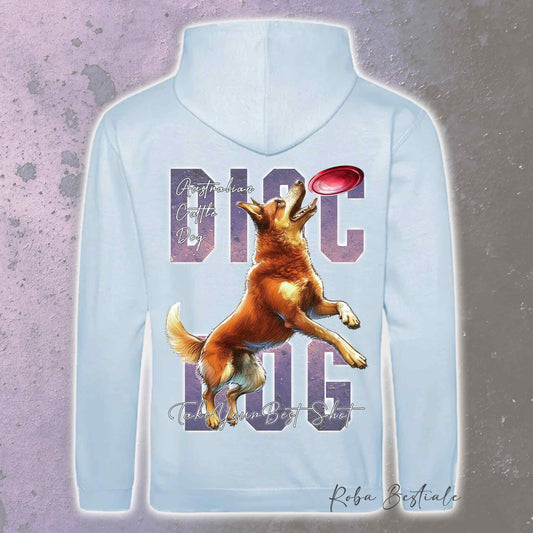 Felpa APTITUDE - DISC DOG - AUSTRALIAN CATTLE DOG Red - Con Cappuccio e Tasconi, Unisex, in tanti colori - dalla XS alla 5XL