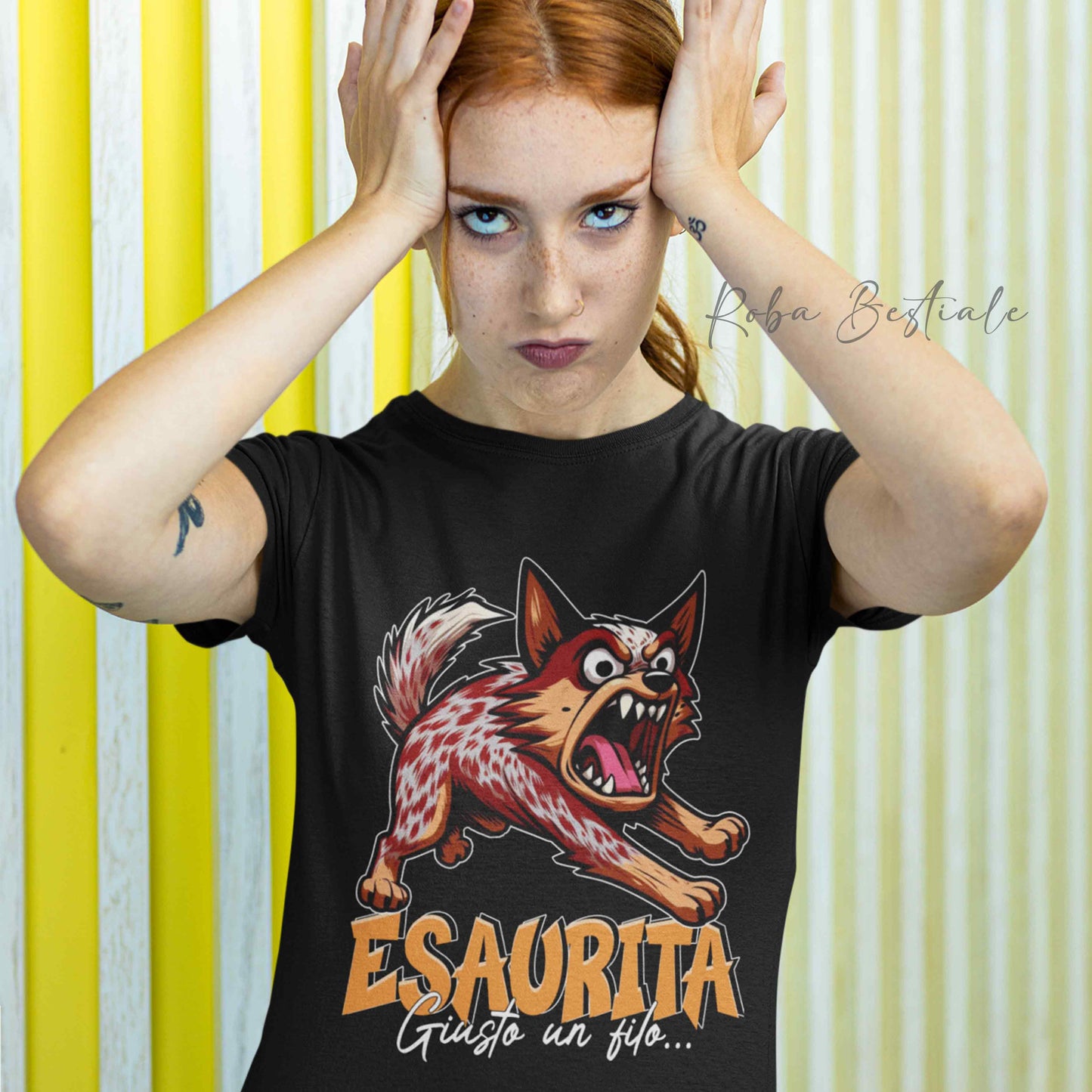 T-Shirt BONKERS - ESAURITA - AUSTRALIAN CATTLE DOG Red - Uomo o Donna - dalla XS alla 5XL