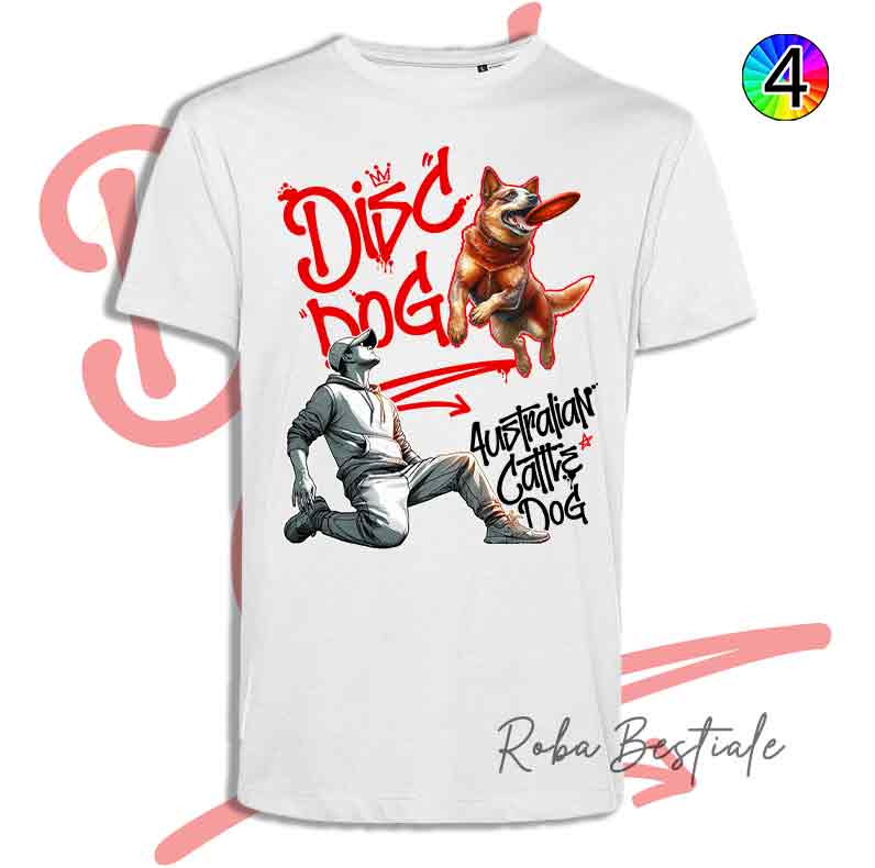 T-Shirt Disc Dog GRAFFITI - AUSTRALIAN CATTLE DOG Red - Design "BOY" - Dettagli in 4 colori!
