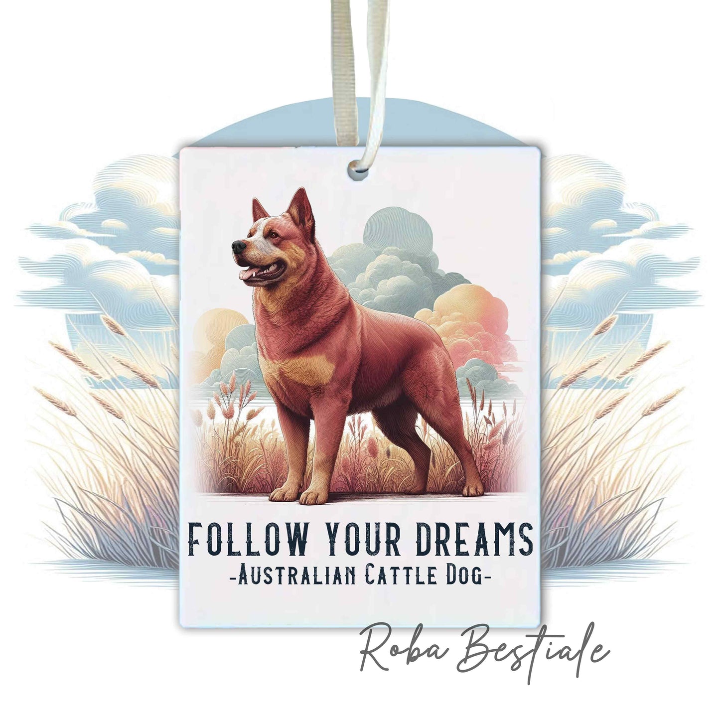 Deodorante Auto QUOTES "DREAM" - AUSTRALIAN CATTLE DOG Red - In Feltro, con cordino - 7,5 x 10 cm