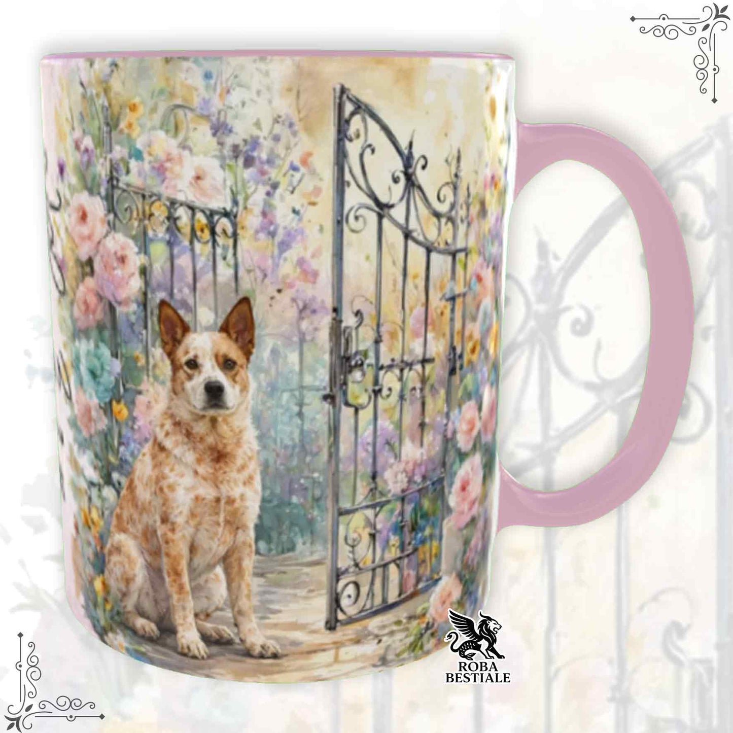 Tazza SECRET GARDEN - AUSTRALIAN CATTLE DOG Red - Dettagli ROSA - 330 ml - in Ceramica
