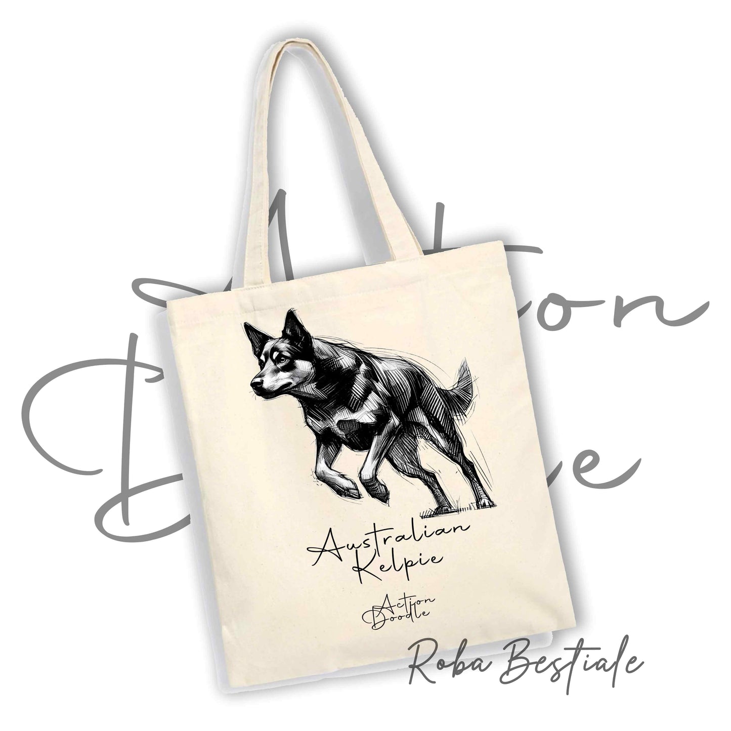 Shopper ACTION DOODLE - AUSTRALIAN KELPIE 1 - Diversi colori disponibili, 100% Cotone