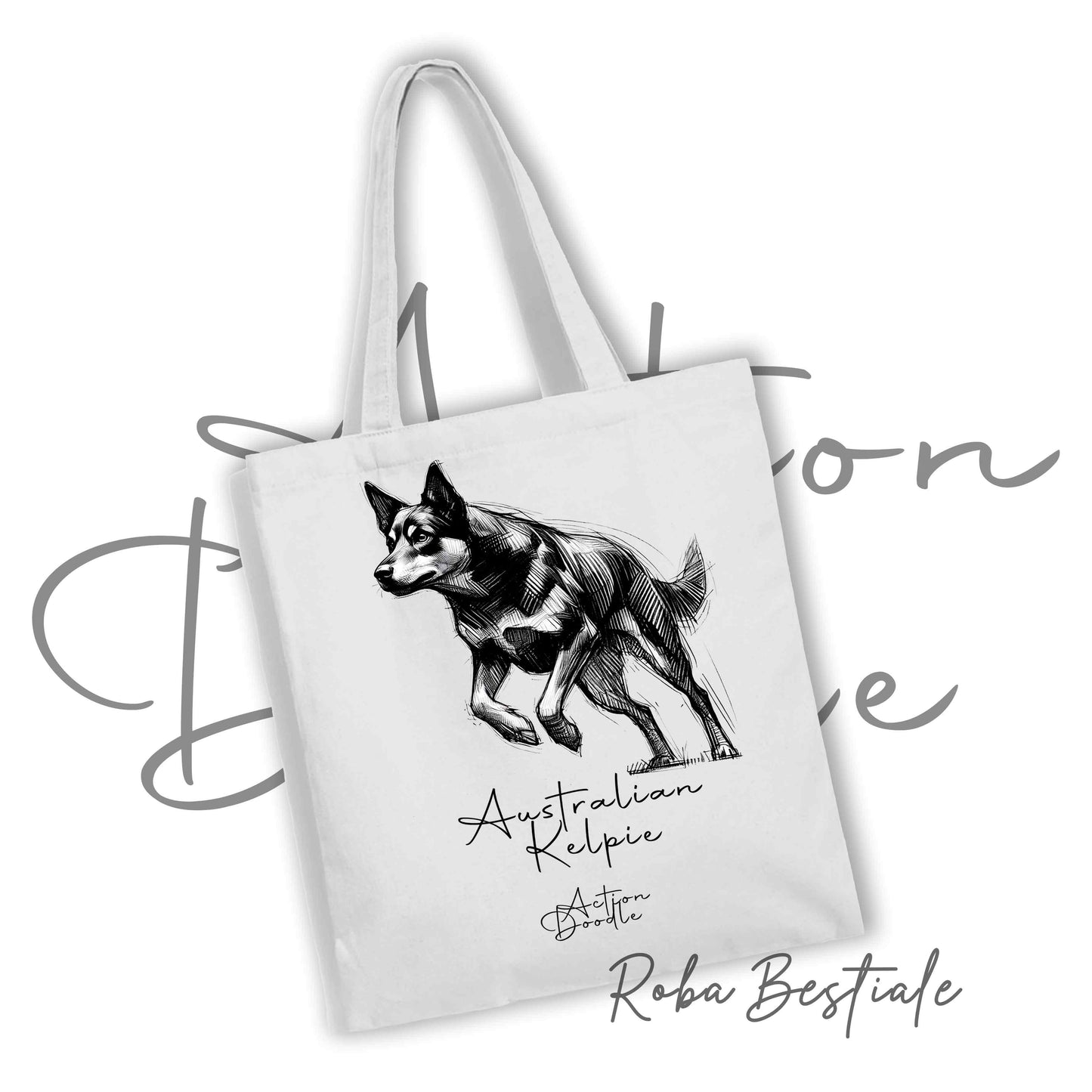 Shopper ACTION DOODLE - AUSTRALIAN KELPIE 1 - Diversi colori disponibili, 100% Cotone