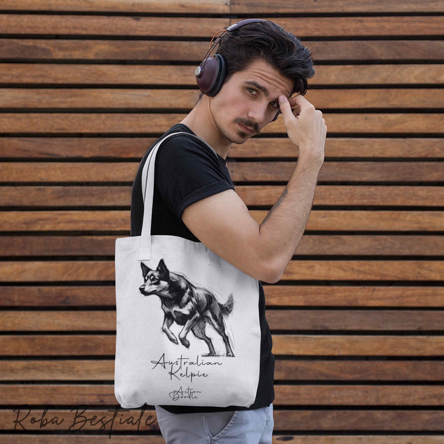 Shopper ACTION DOODLE - AUSTRALIAN KELPIE 1 - Diversi colori disponibili, 100% Cotone