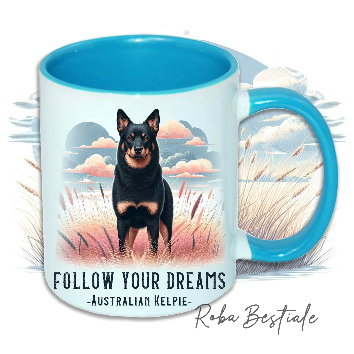 Tazza QUOTES "DREAM" - AUSTRALIAN KELPIE Black Tricolor - In Ceramica, con manico e interno in diversi colori - 330 ml