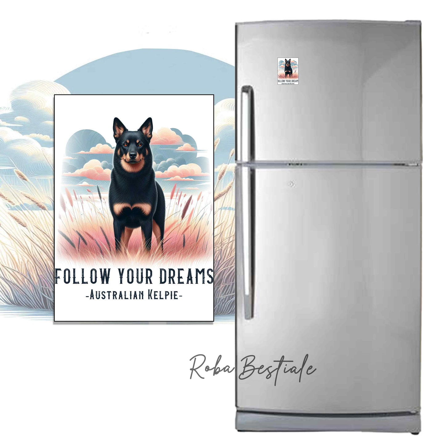 Calamita QUOTES "DREAM" - AUSTRALIAN KELPIE Black Tricolor - in MDF, 7x5 cm