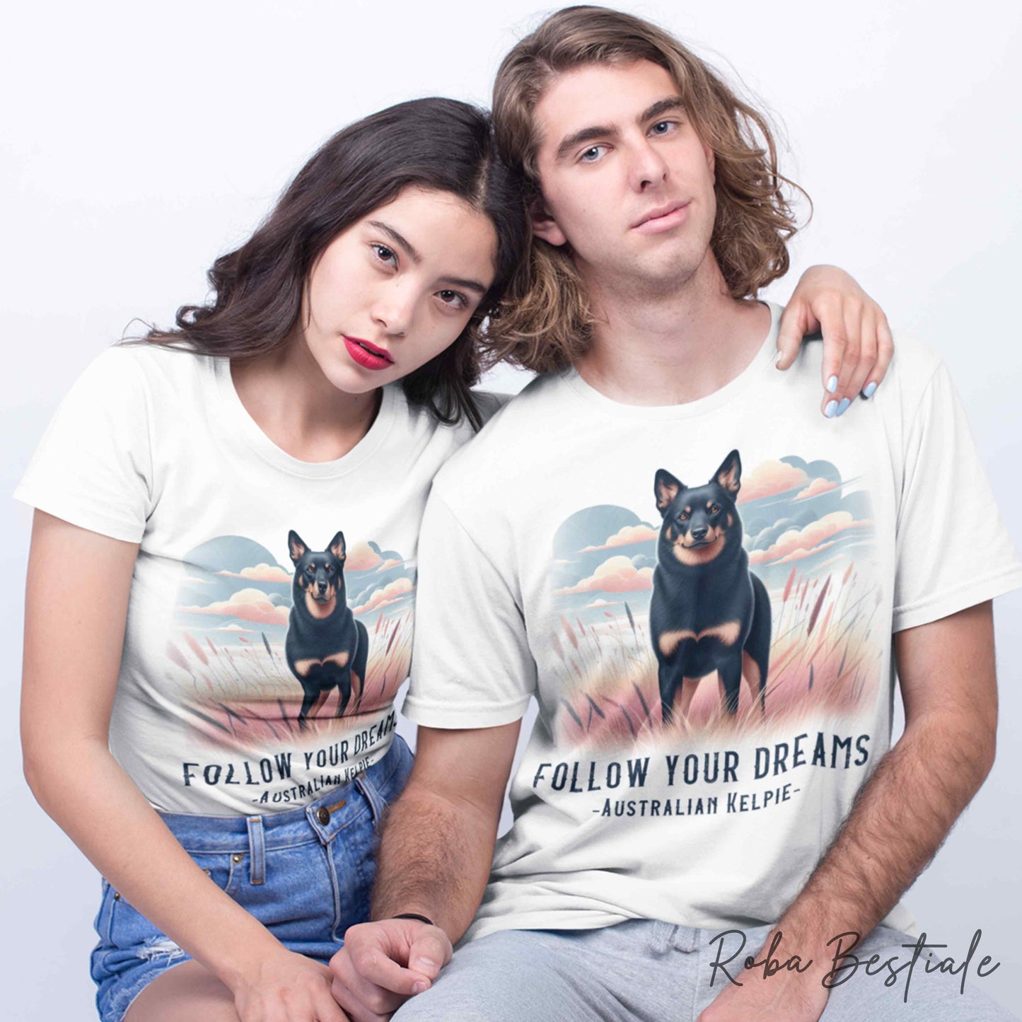 T-Shirt QUOTES "DREAM" - AUSTRALIAN KELPIE Black Tricolor - Bianca, Uomo o Donna - dalla XS alla 5XL