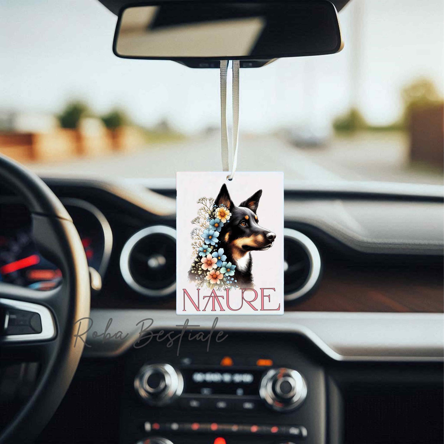 Deodorante Auto NATURE - AUSTRALIAN KELPIE Black Tricolor - In Feltro, con cordino - 7,5 x 10 cm