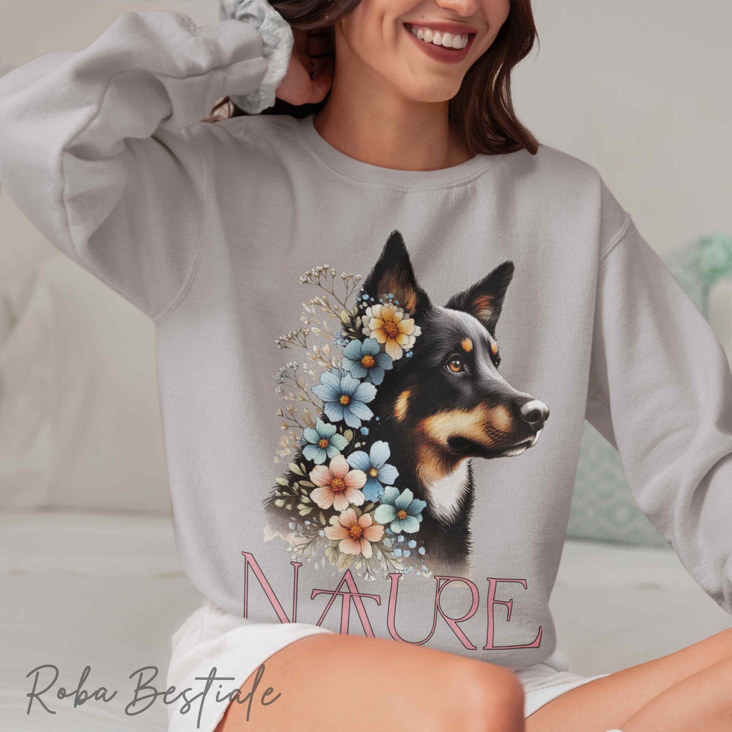 Felpa NATURE - AUSTRALIAN KELPIE Black Tricolor - Girocollo, Unisex - Off White, Bianca o Grigia - dalla XS alla 3XL