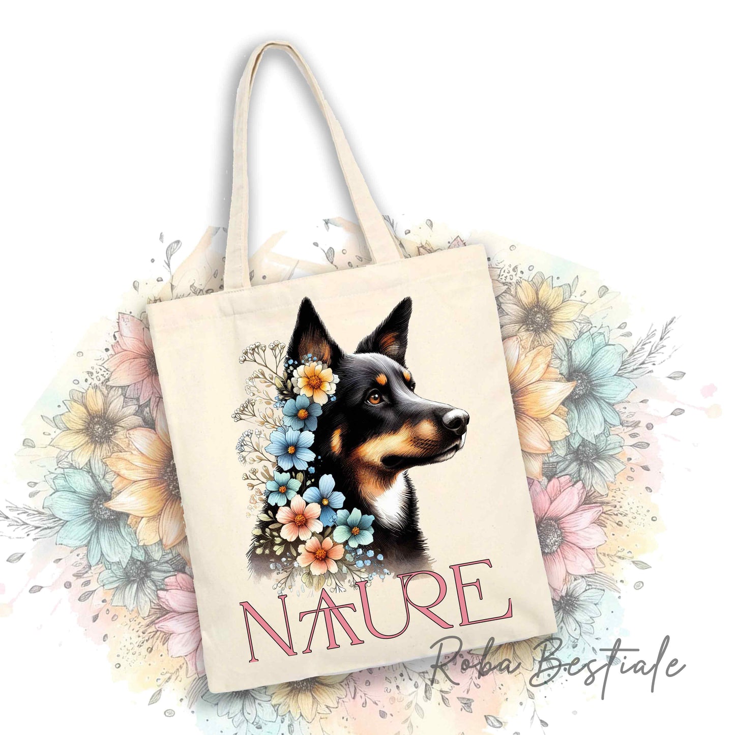 Shopper NATURE - AUSTRALIAN KELPIE Black Tricolor - Diversi colori disponibili, 100% Cotone