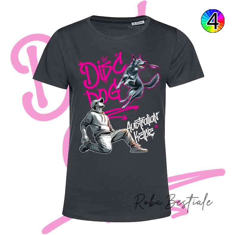 T-Shirt NERA Disc Dog GRAFFITI - AUSTRALIAN KELPIE Blue - Design "BOY" - Dettagli in 4 colori!