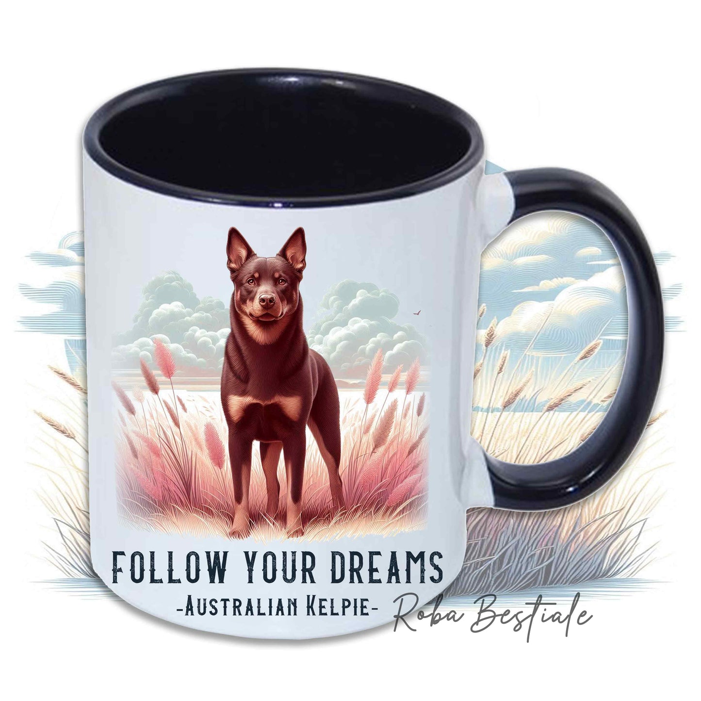 Tazza QUOTES "DREAM" - AUSTRALIAN KELPIE Chocolate - In Ceramica, con manico e interno in diversi colori - 330 ml