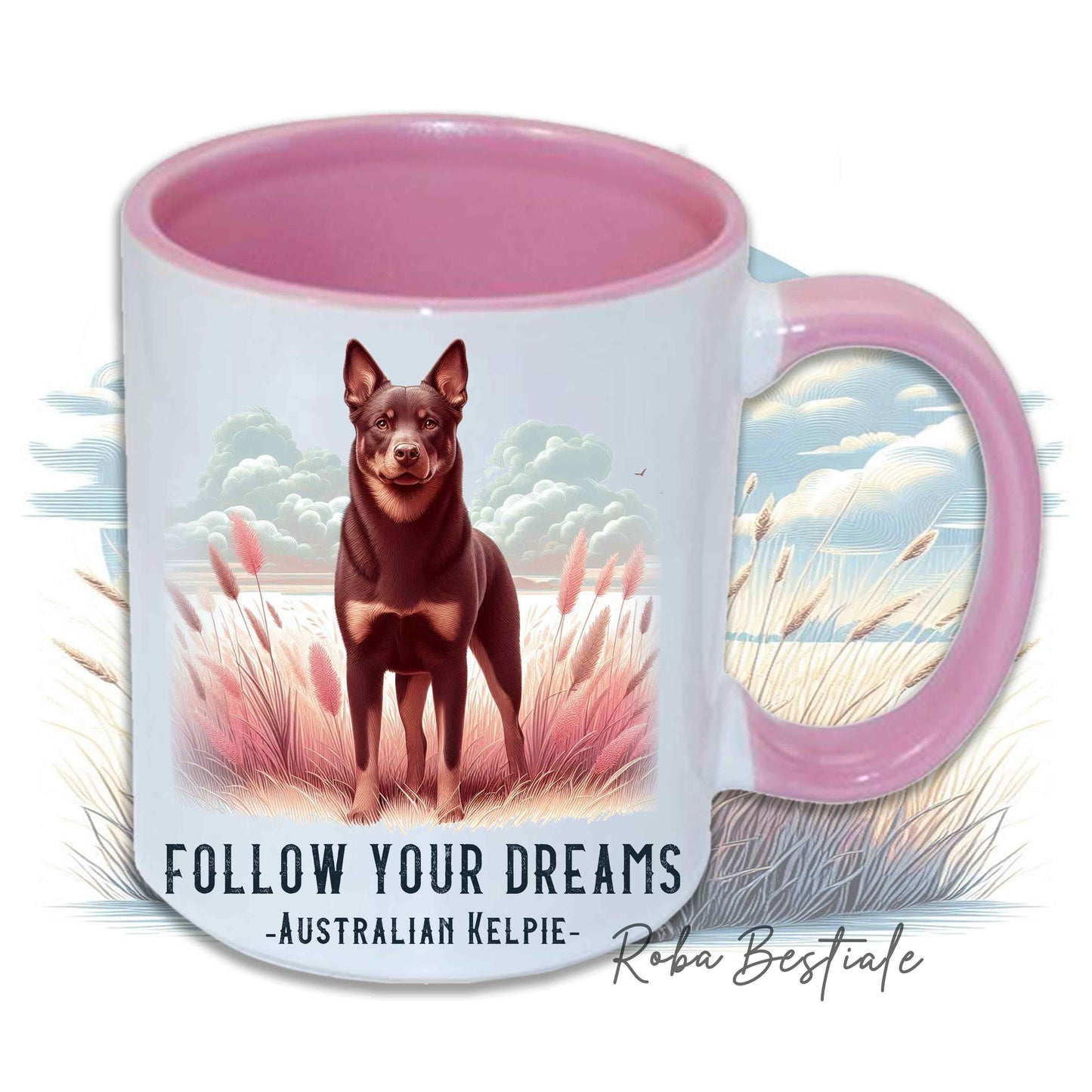 Tazza QUOTES "DREAM" - AUSTRALIAN KELPIE Chocolate - In Ceramica, con manico e interno in diversi colori - 330 ml