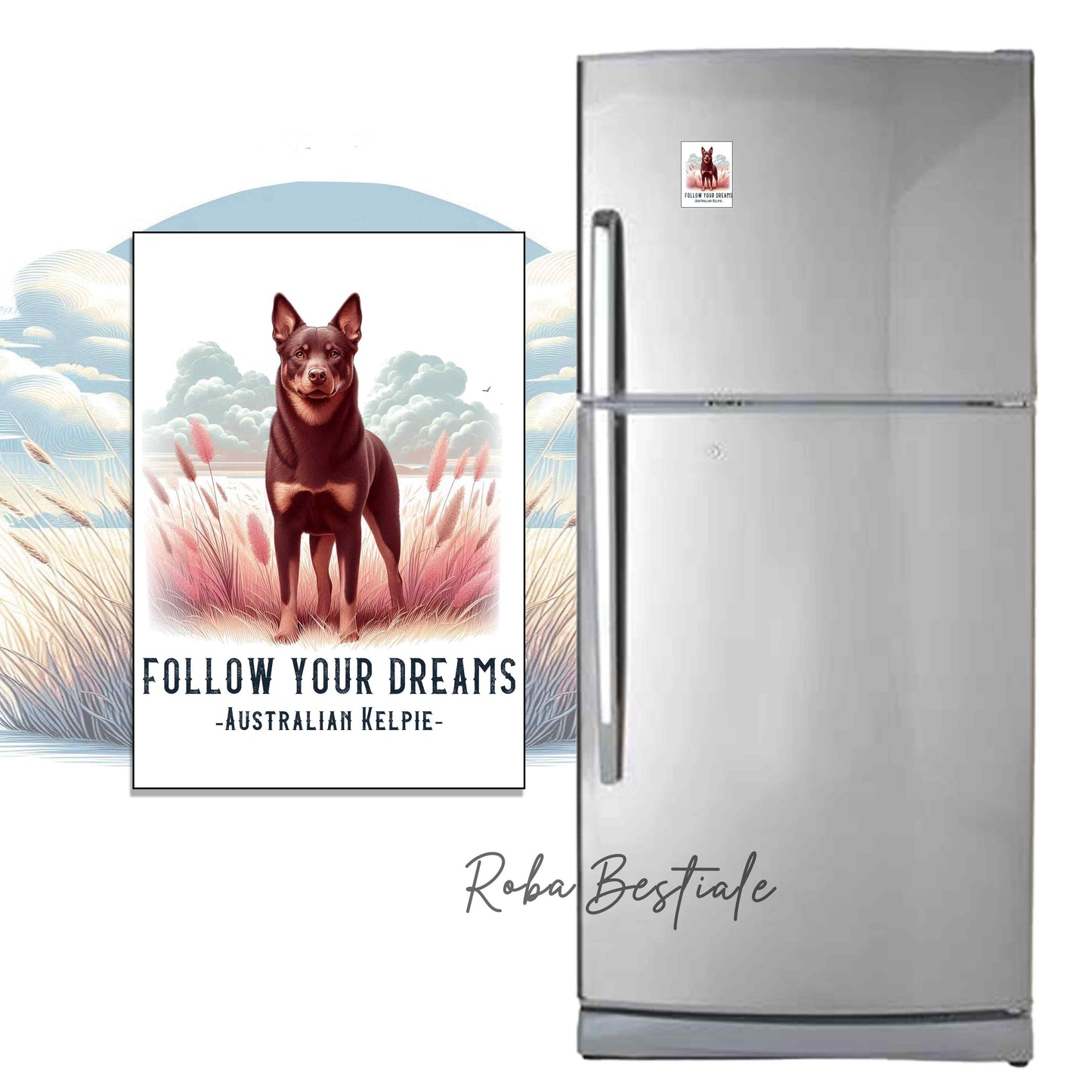 Calamita QUOTES "DREAM" - AUSTRALIAN KELPIE Chocolate - in MDF, 7x5 cm