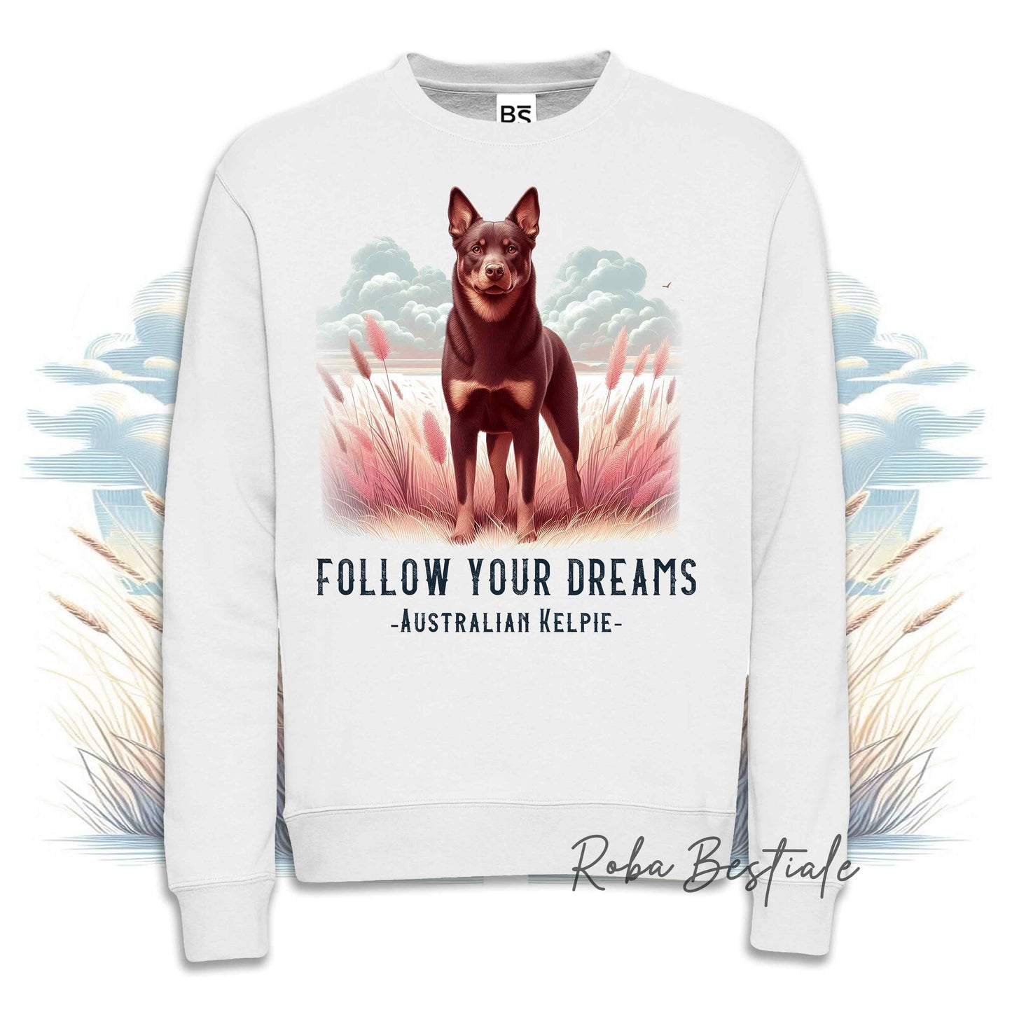 Felpa Invernale QUOTES "DREAM" - AUSTRALIAN KELPIE Chocolate - Girocollo, Unisex - Off White, Bianca o Grigia - dalla XS alla 3XL
