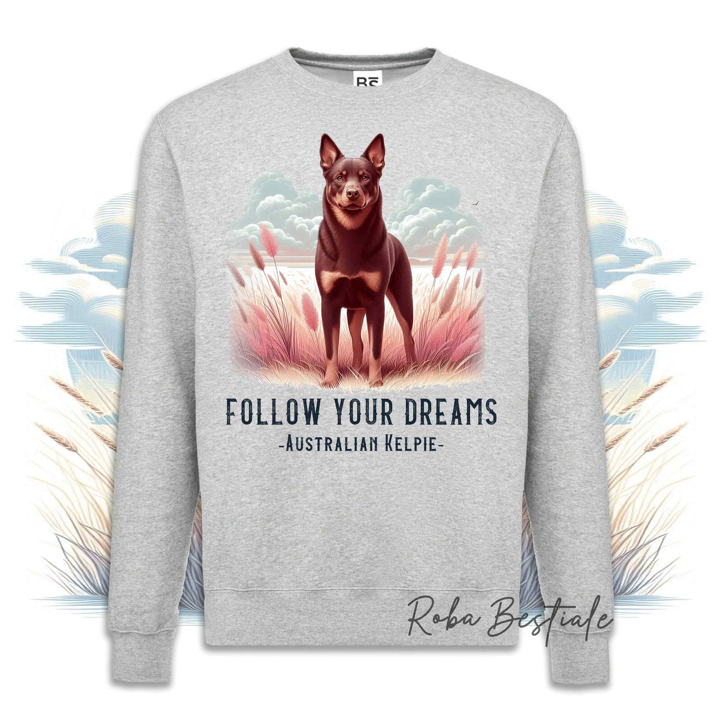 Felpa Invernale QUOTES "DREAM" - AUSTRALIAN KELPIE Chocolate - Girocollo, Unisex - Off White, Bianca o Grigia - dalla XS alla 3XL