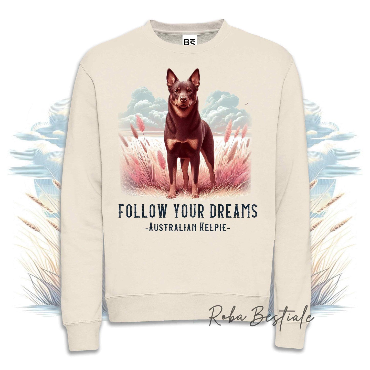 Felpa Invernale QUOTES "DREAM" - AUSTRALIAN KELPIE Chocolate - Girocollo, Unisex - Off White, Bianca o Grigia - dalla XS alla 3XL