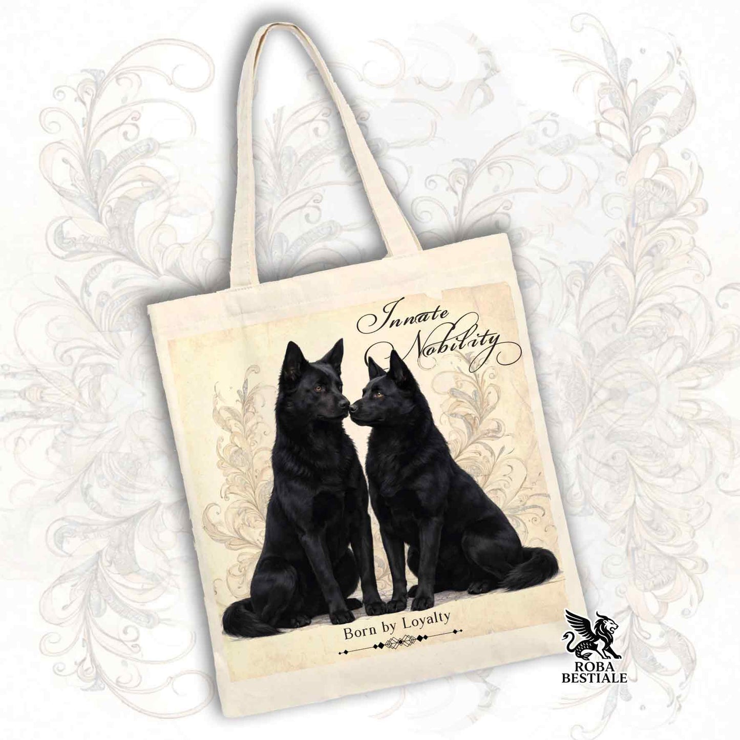 Tote Bag NOBILITY - AUSTRALIAN KELPIE Nero - 100% Cotone - Bianca o Beige