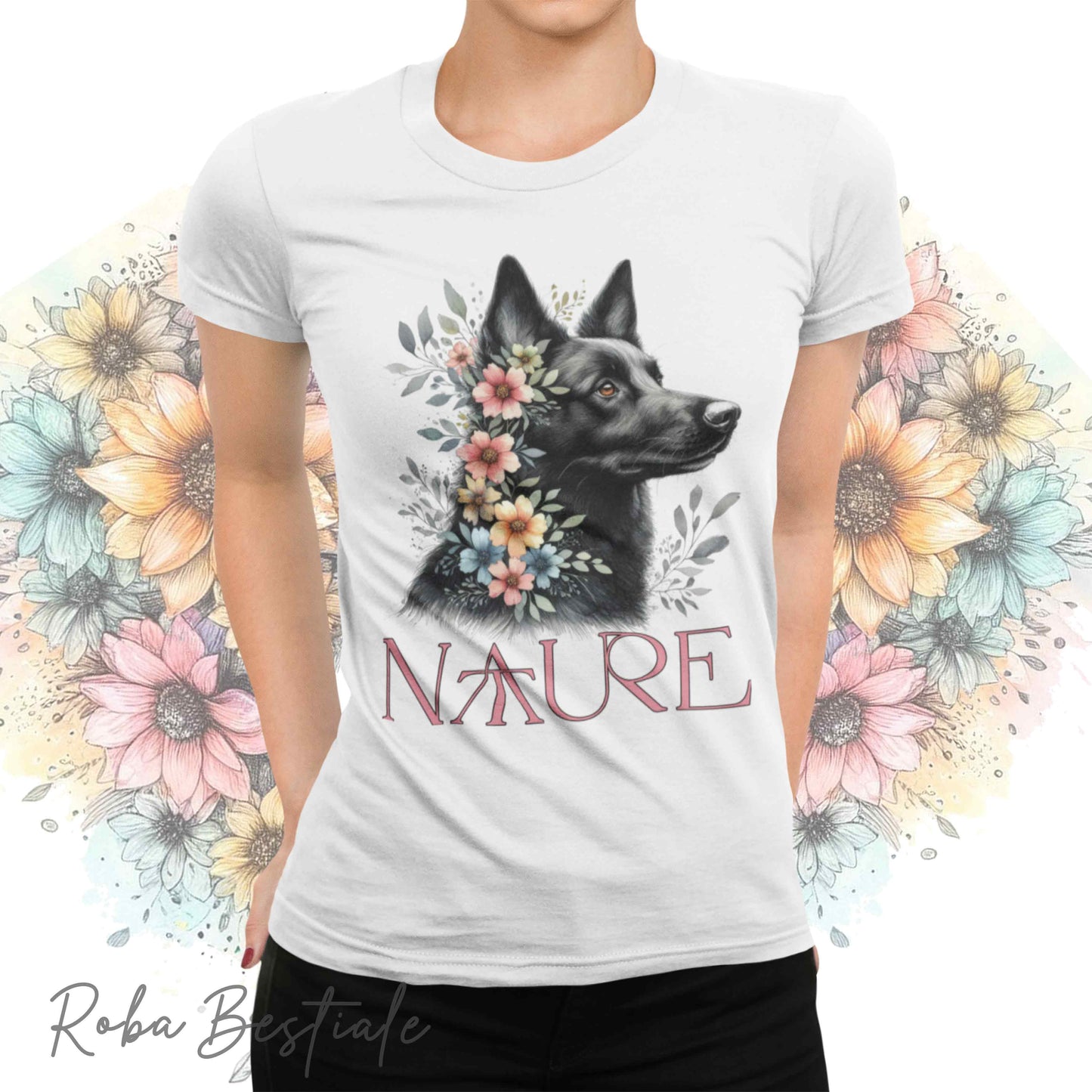 T-Shirt NATURE - AUSTRALIAN KELPIE Nero - Bianca, Uomo o Donna - dalla XS alla 5XL
