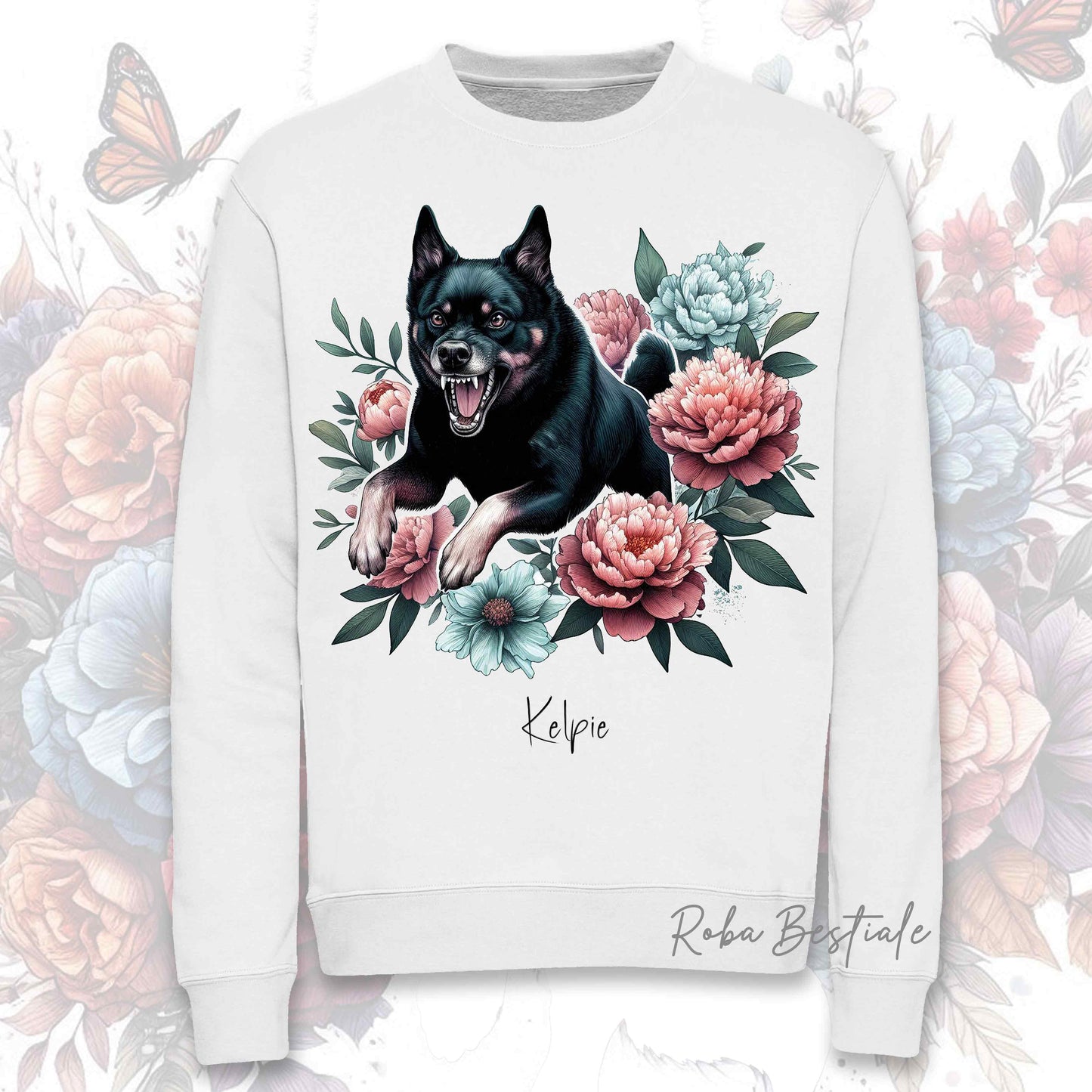 Felpa Invernale PEONY - AUSTRALIAN KELPIE Nero Focato - Girocollo, Unisex, in tanti colori! - dalla XS alla 3XL