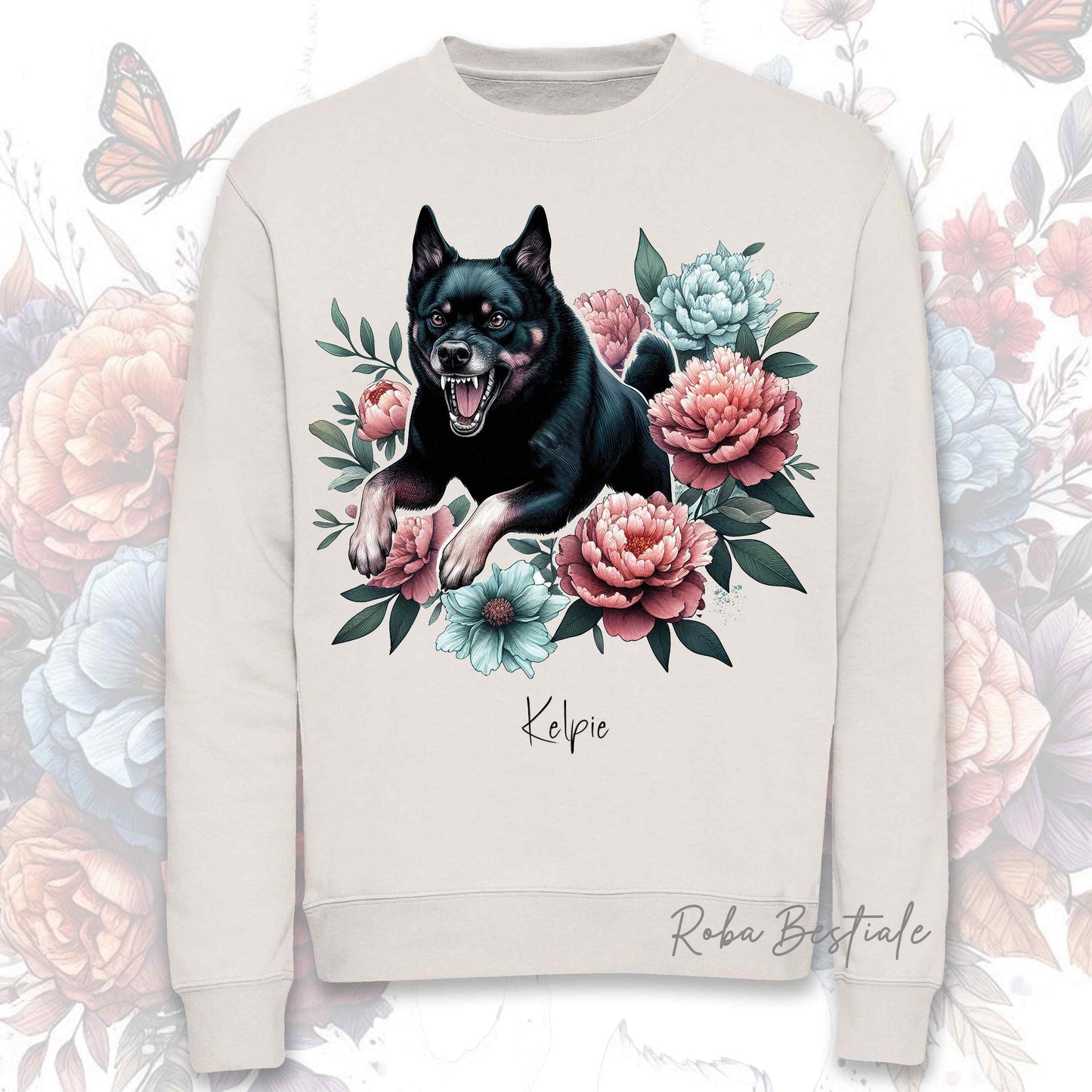 Felpa Invernale PEONY - AUSTRALIAN KELPIE Nero Focato - Girocollo, Unisex, in tanti colori! - dalla XS alla 3XL