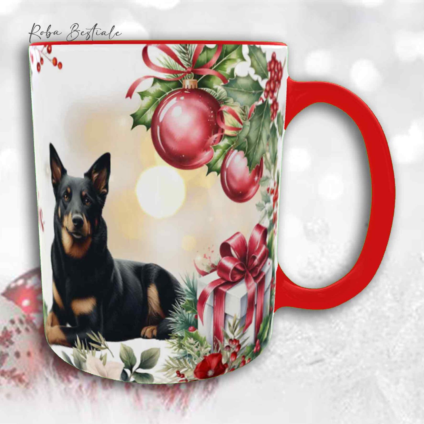 Tazza VINTAGE WINTER - AUSTRALIAN KELPIE Nero Focato - In Ceramica, con dettagli Rossi - 330 ml