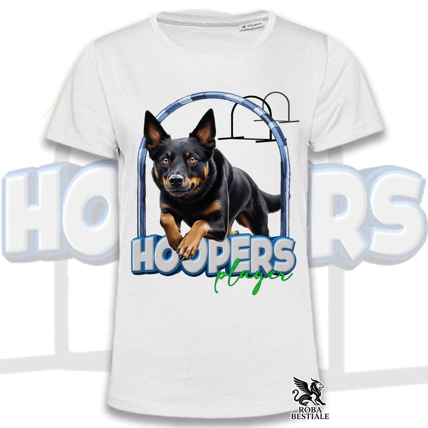 T-Shirt HOOPERS Player - AUSTRALIAN KELPIE Nero Focato - Bianca o Beige, da Uomo o da Donna - dalla XS alla 5XL
