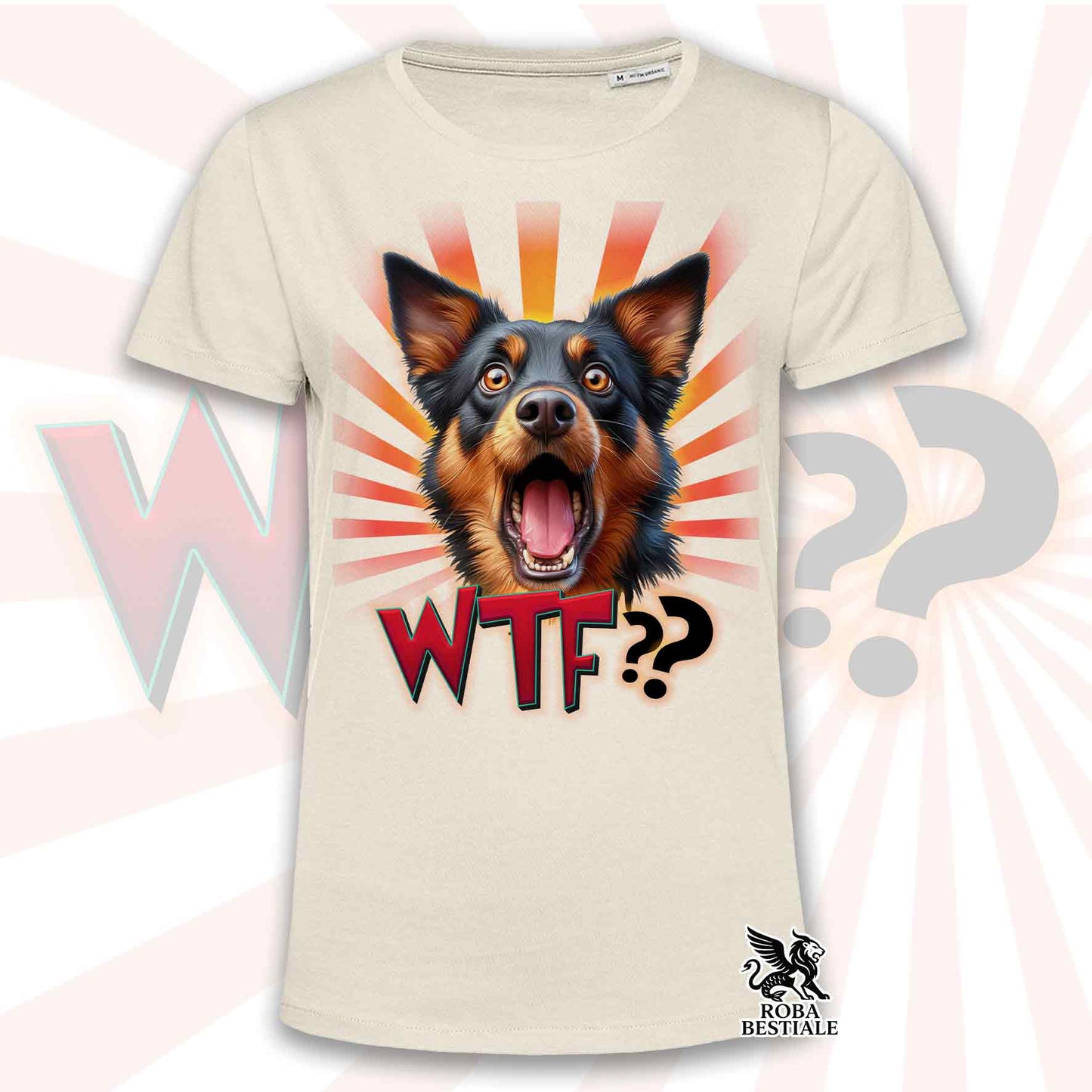 T-Shirt WTF?? - AUSTRALIAN KELPIE Nero Focato - Bianca o Beige, da Uomo o da Donna - dalla XS alla 5XL