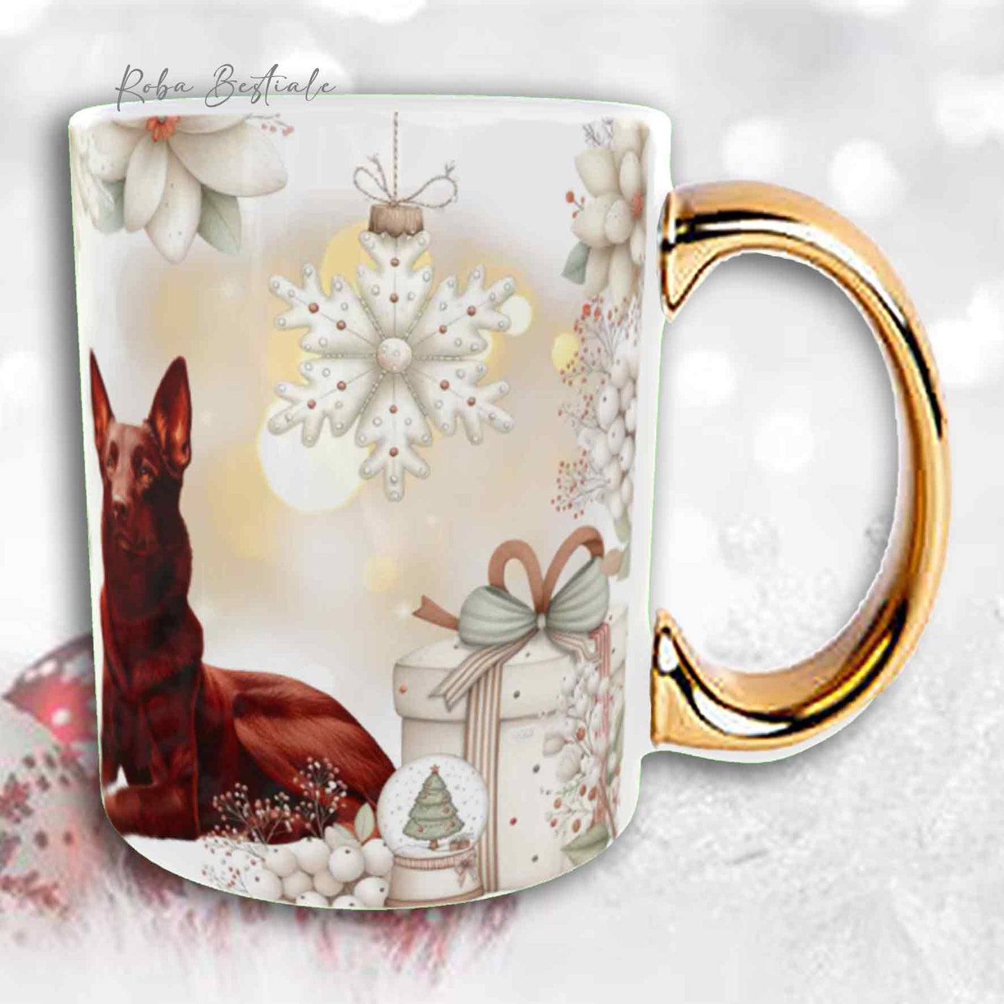 Tazza COZY WINTER - AUSTRALIAN KELPIE Rosso - In Ceramica, con manico color Oro - 330 ml