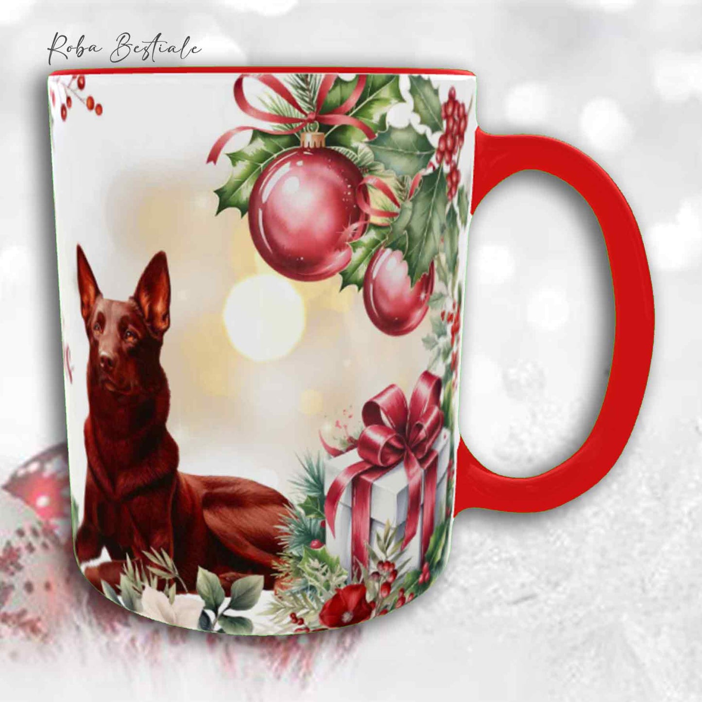 Tazza VINTAGE WINTER - AUSTRALIAN KELPIE Rosso - In Ceramica, con dettagli Rossi - 330 ml