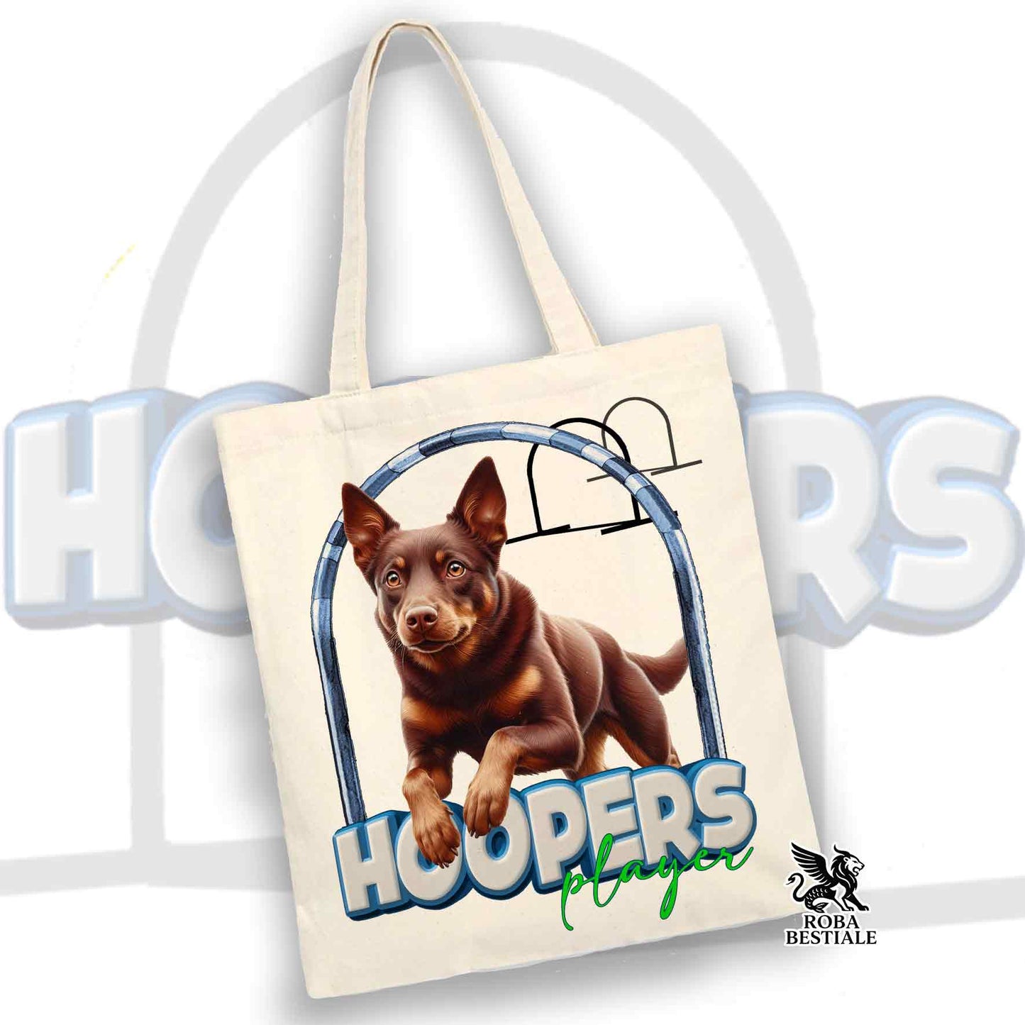 Tote Bag HOOPERS Player - AUSTRALIAN KELPIE Rosso Focato - 100% Cotone - Bianca o Beige