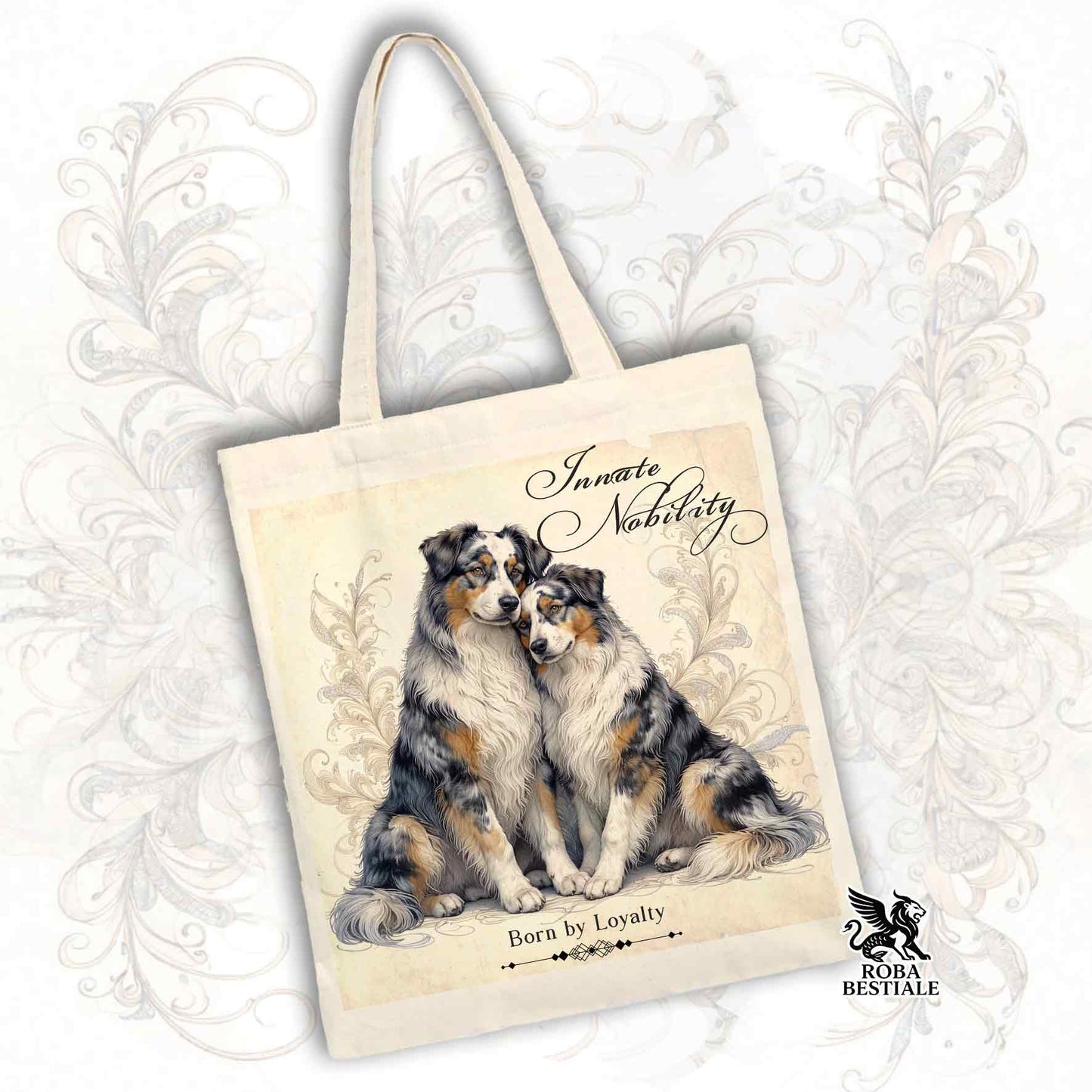 Tote Bag NOBILITY - AUSTRALIAN SHEPHERD Blue Merle - 100% Cotone - Bianca o Beige