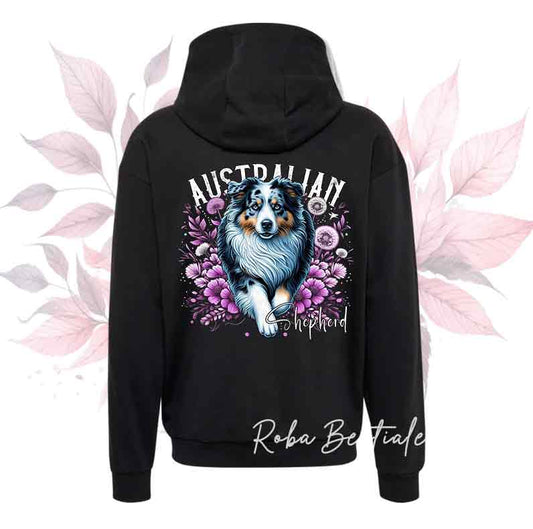 Felpa Invernale BLOSSOM BEAUTY - AUSTRALIAN SHEPHERD Blue Merle - Unisex - Nera o Grigia - dalla XS alla 3XL