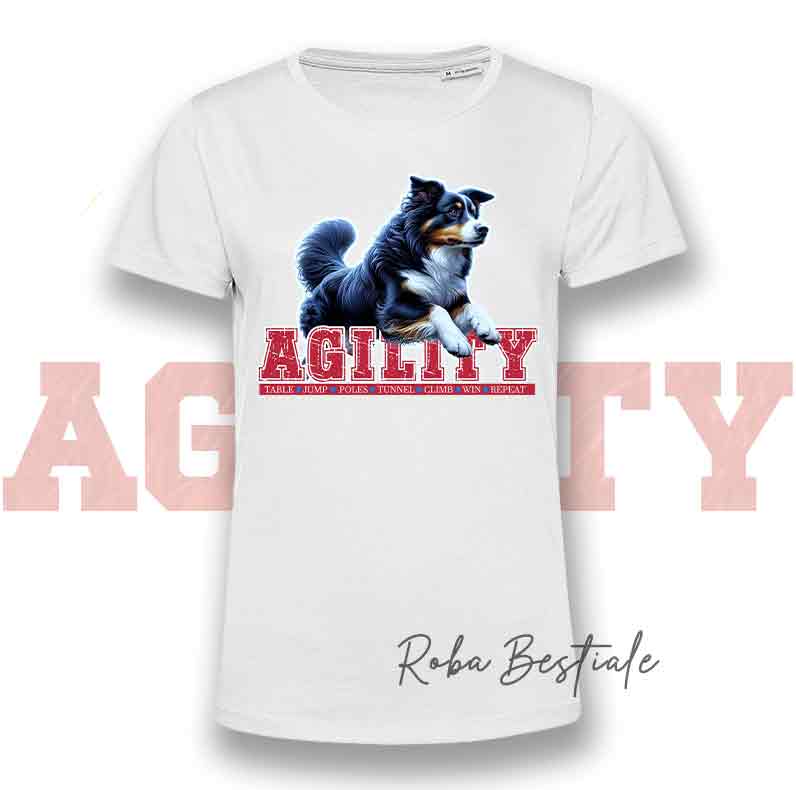 T-Shirt AGILITY PATH - AUSTRALIAN SHEPHERD Black Tricolor - Bianca o Nera - Uomo o Donna - dalla XS alla 5XL